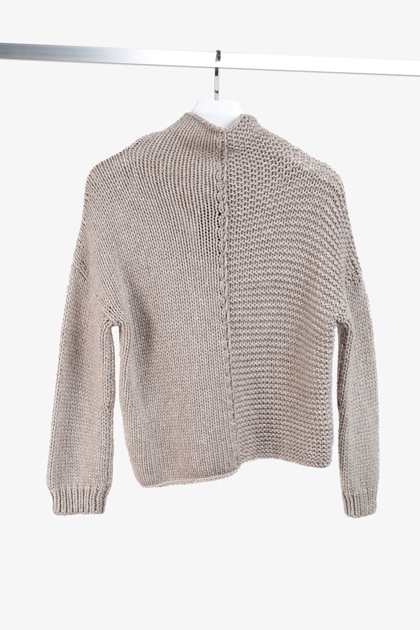 Fabiana Filippi Fabiana Filippi Taupe Merino-Wool Beaded High-Neck Sweater Size S / US 4 / IT 40 - 2 Thumbnail