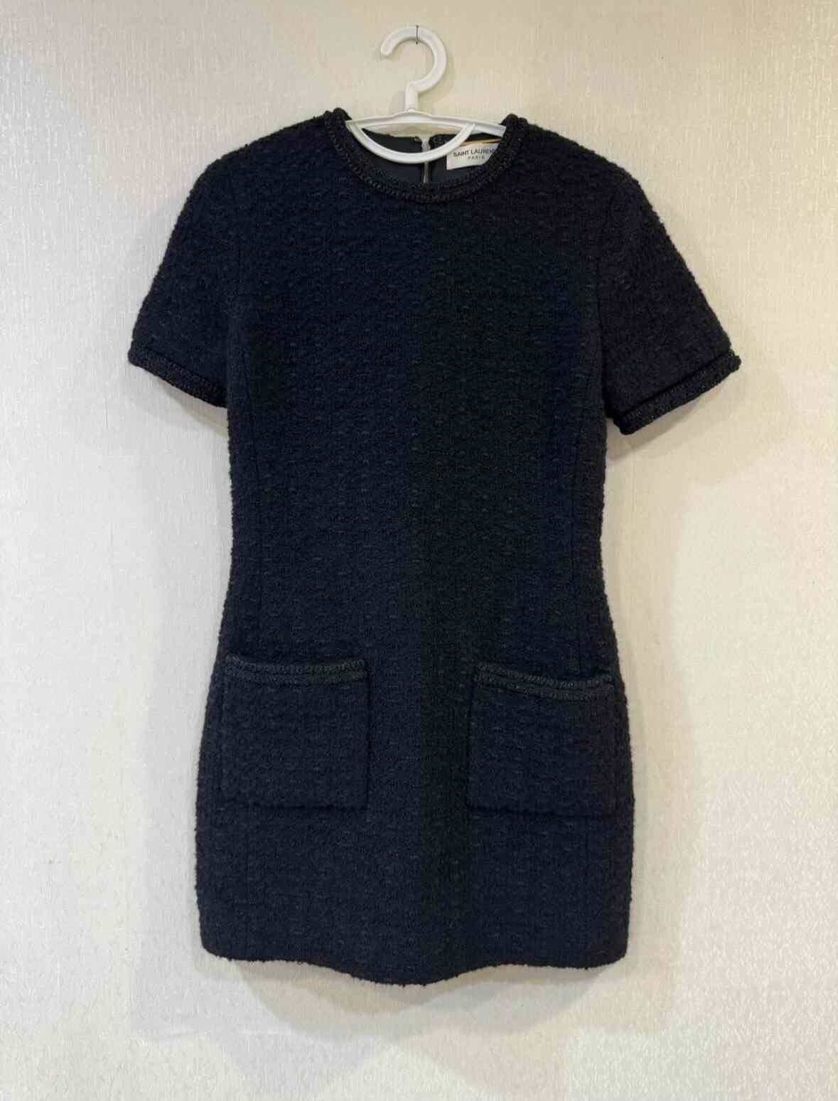Saint Laurent Paris YSL Saint Laurent Black Short-Sleeve Dress Size S / US 4 / IT 40 - 1 Thumbnail