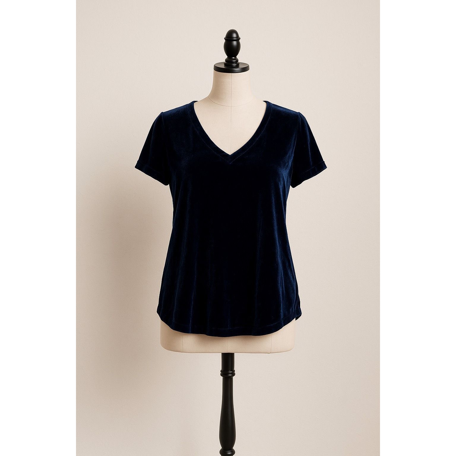 Anthropologie Anthropologie Cloth & Stone Navy Crushed Velvet Short Sleeve Size S / US 4 / IT 40 - 1 Thumbnail