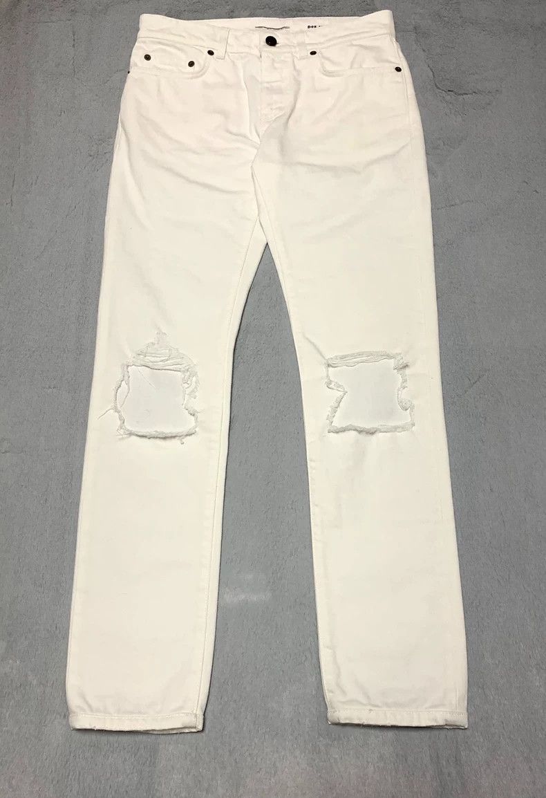 Saint Laurent Paris Saint Laurent White Distressed Knee Denim Pants- DMC Size US 29 - 1 Thumbnail