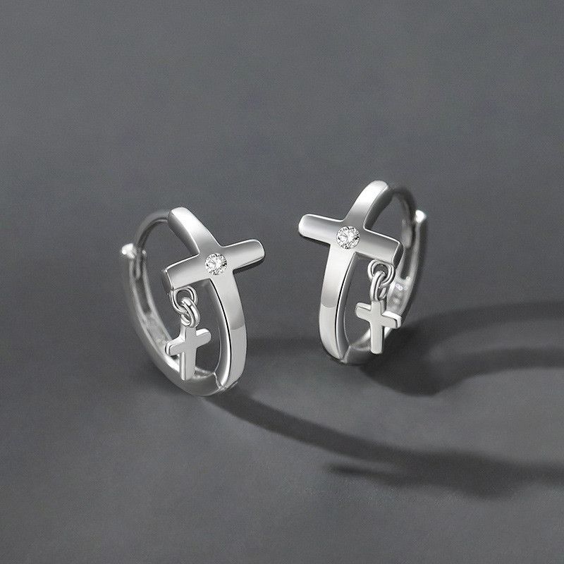 Jewelry Cross Modern Earrings One Pairs Chrome Jewelry Size ONE SIZE - 3 Thumbnail