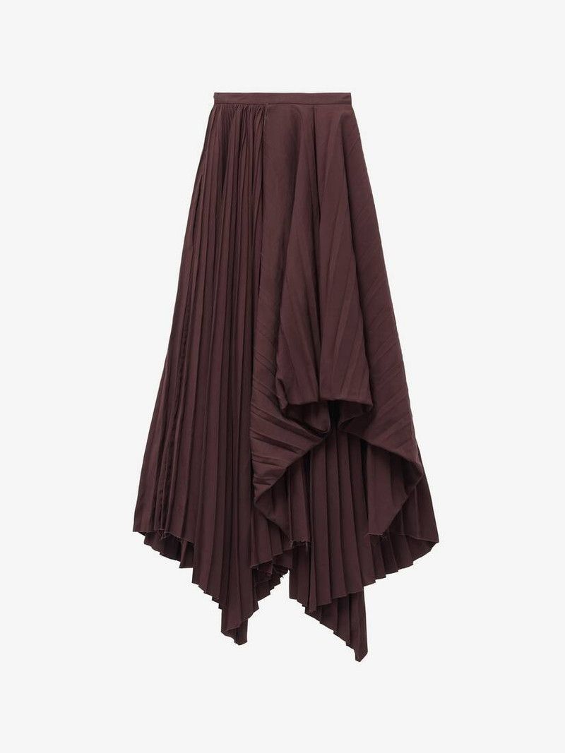 Alexander McQueen o1srvl11e0226 Asymmetric Pleated Skirt In Burgundy Size 26" / US 2 / IT 38 - 1 Thumbnail