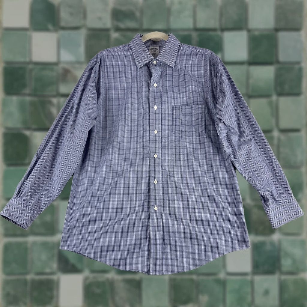 Brooks Brothers Brooks Brothers Regent Button-Up Dress Shirt Mens Medium Blue Houndstooth Cotton Size 40R - 1 Thumbnail