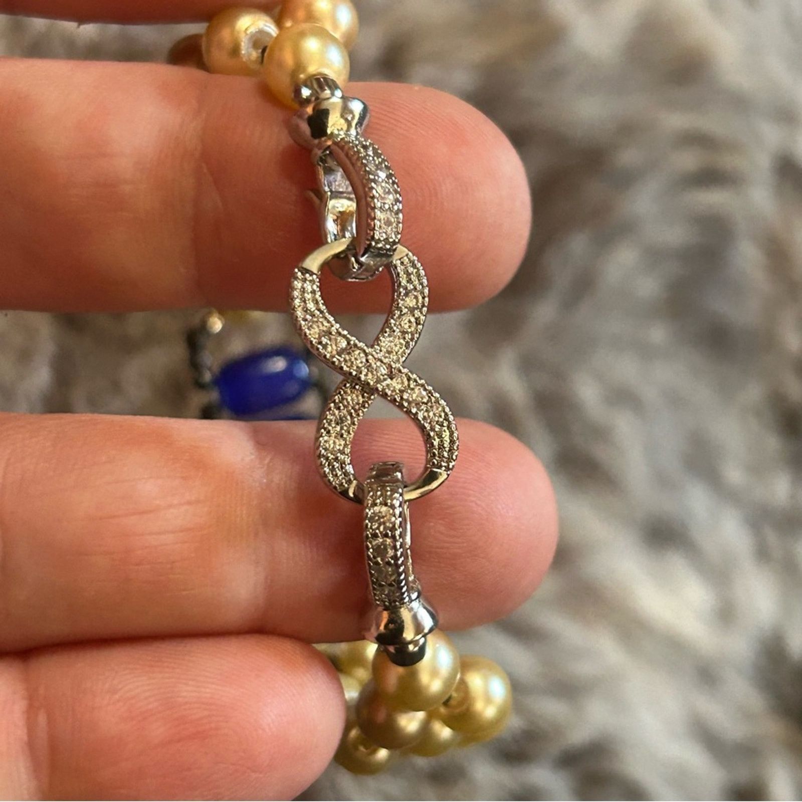 Handmade Handcrafted light champagne Czech glass pearl bracelet Size ONE SIZE - 6 Thumbnail