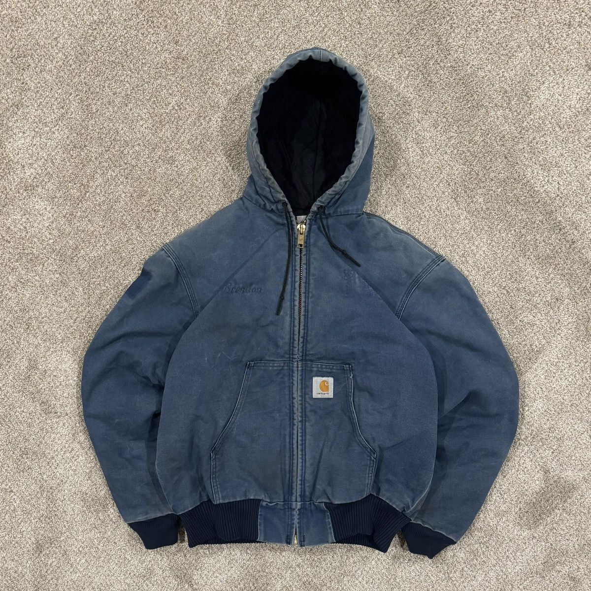 Carhartt Vintage 90s Faded Blue Carhartt Hoodie Zip Up Jacket Size US L / EU 52-54 / 3 - 1 Thumbnail