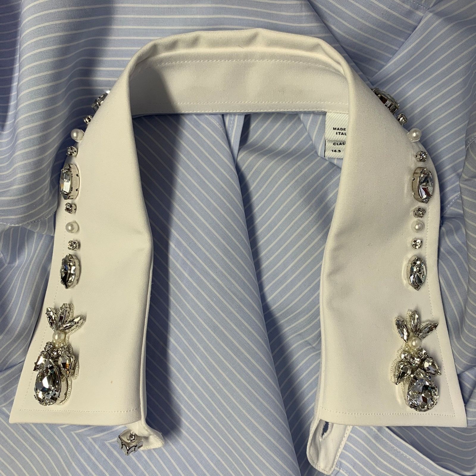 Burberry Blue White Stripe Cotton Crystal Embellishment Shirt Size US S / EU 44-46 / 1 - 6 Thumbnail