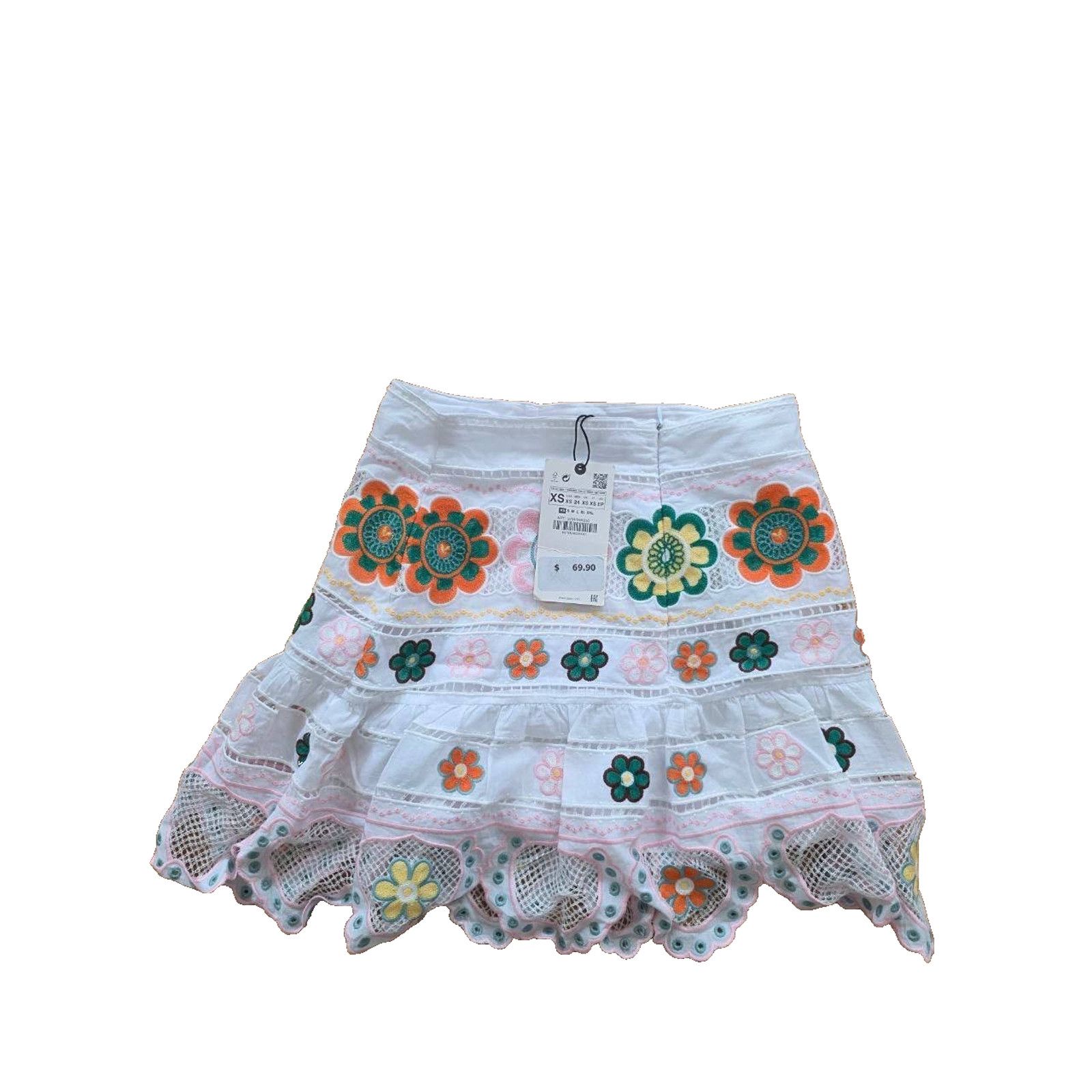 Zara Zara White Embroidered Floral Scalloped Crochet XS A001646 Size 24" / US 00 / IT 34 - 6 Thumbnail