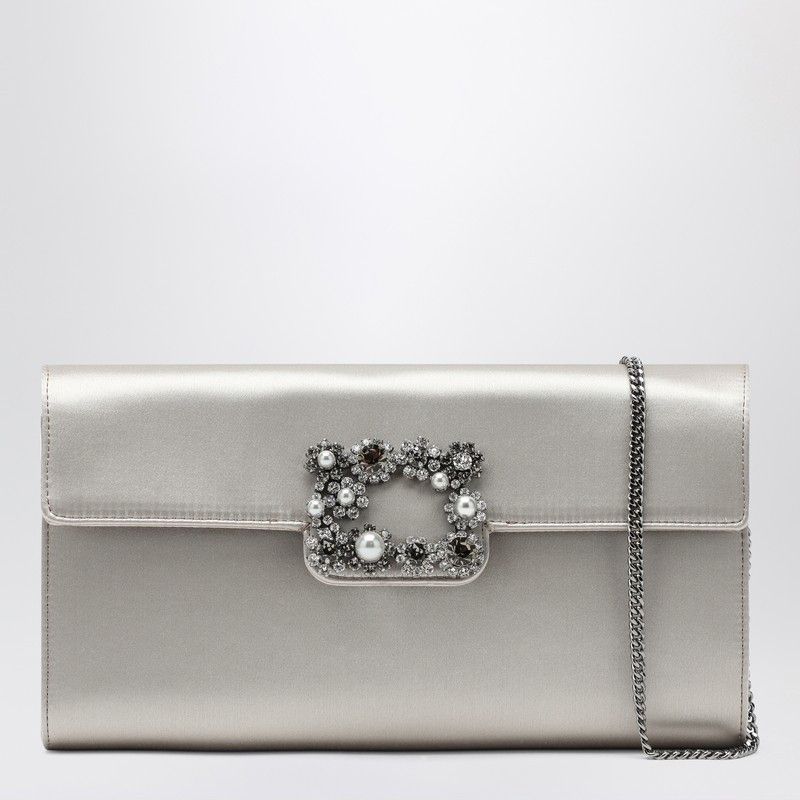 Roger Vivier Roger Vivier Pearl Grey Satin Clutch Bag With Buckle Size ONE SIZE - 1 Thumbnail