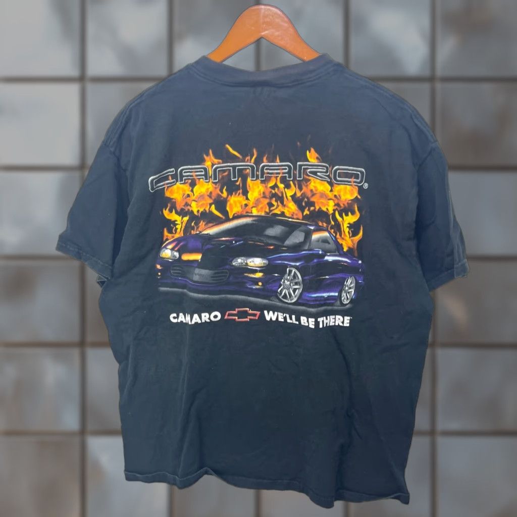 Vintage VINTAGE Chevrolet Camaro Flames T Shirt XL Black Cotton Mens Short Sleeve Crew Neck Logo All Seasons 90s Size US XL / EU 56 / 4 - 1 Thumbnail