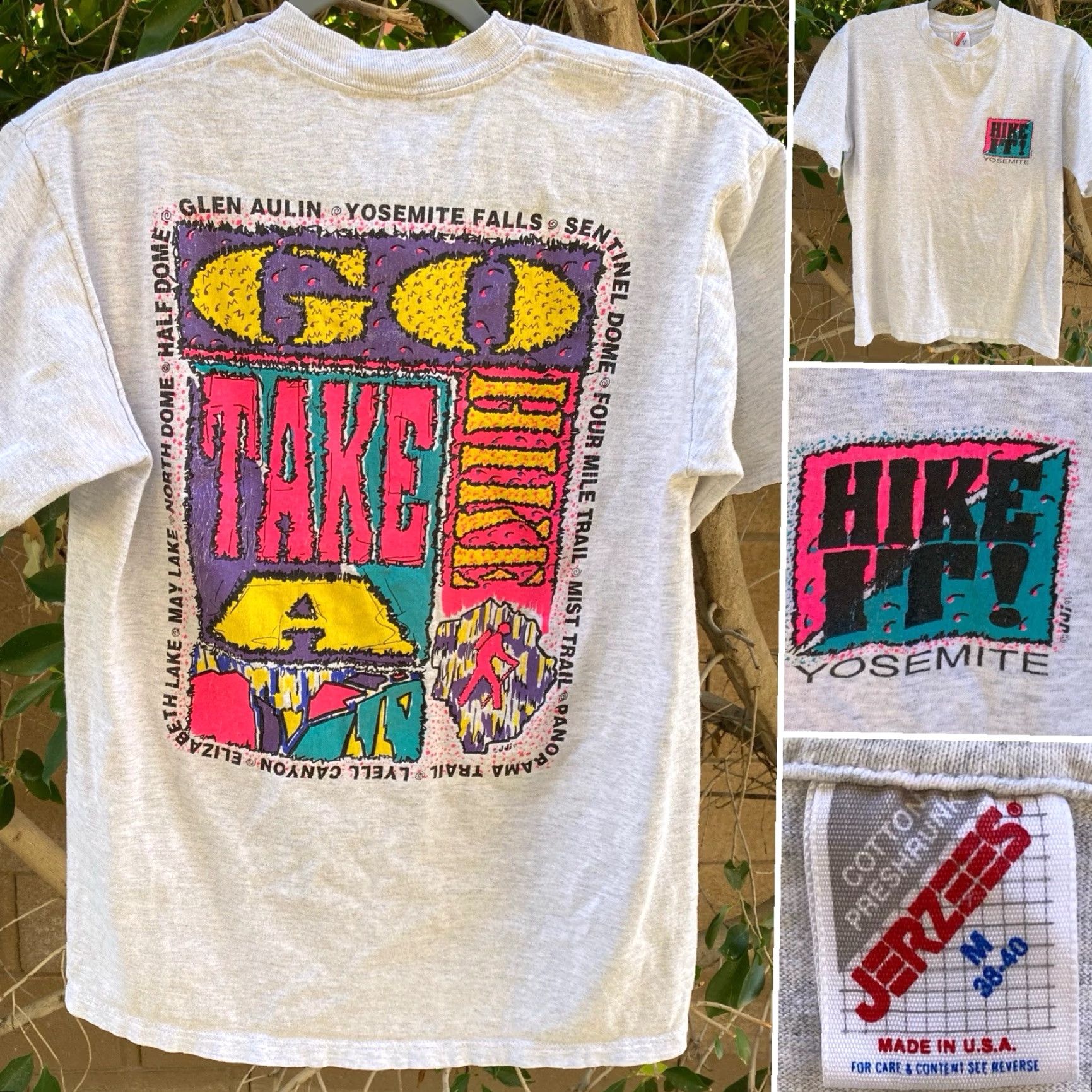 Jerzees VINTAGE Jerzees T-Shirt Hike It Yosemite Go Take A Hike Neon Geometric Graphics Gray Size M Men Shirt Size US M / EU 48-50 / 2 - 7 Thumbnail