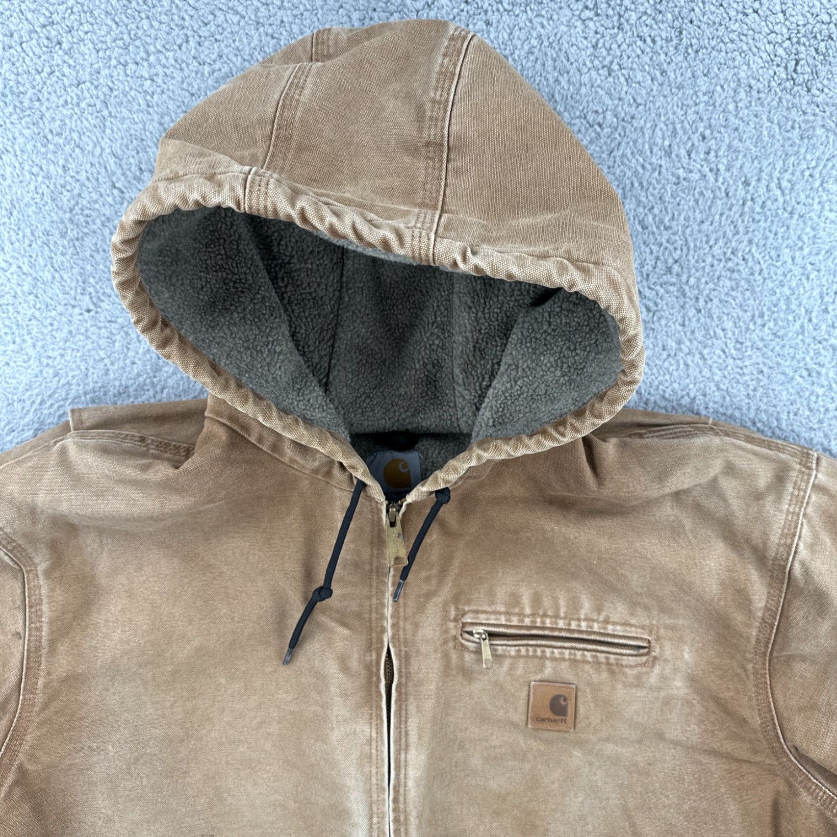 Carhartt VINTAGE Carhartt Jacket 2XL Tall Brown Hooded Fleece Lined Zip Workwear Shirt Mens Modern Outdoor USA Distressed Logo Zipper Size US XXL / EU 58 / 5 - 7 Thumbnail