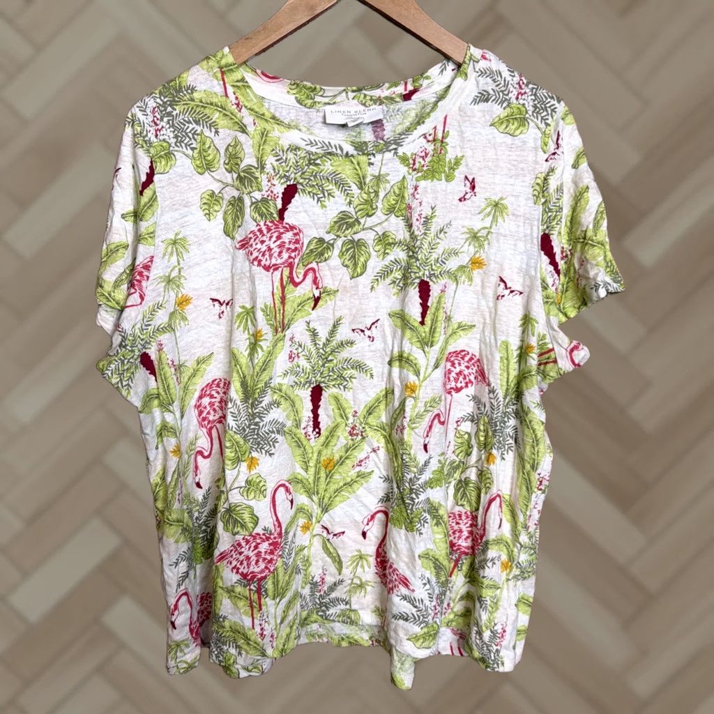 Charter Club Charter Club Shirt XL Womens Linen Blend Short Sleeve Floral Multicolor Button Collared Roll Tab Pockets Casual Tropical 90s? Size XL / US 12-14 / IT 48-50 - 1 Thumbnail