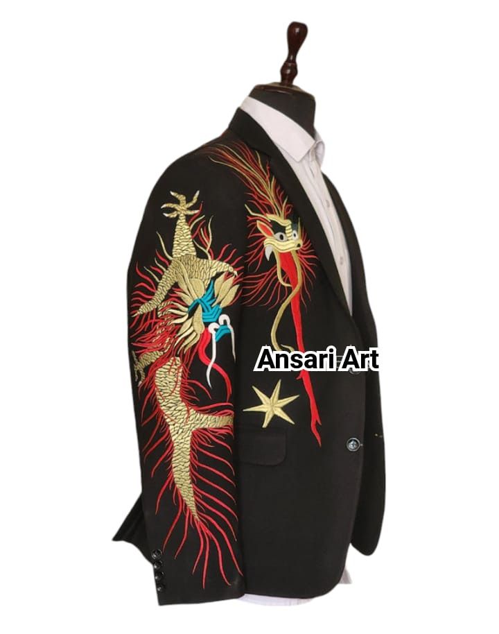 Other Men 2PC Customized Dragon Embroidery western cocktail outfit Size 46S - 4 Thumbnail