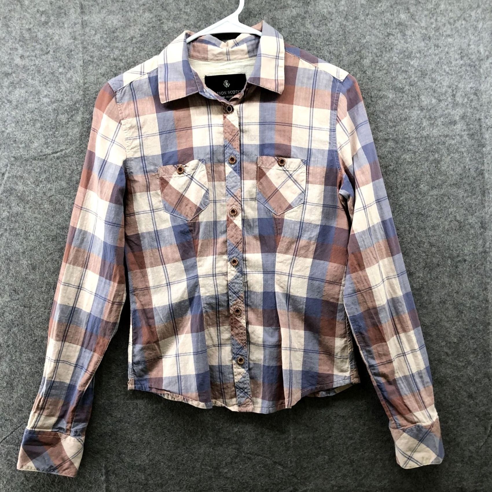 Maison Scotch Maison Scotch & Soda Button Up Shirt Womens S Plaid Pink Blue Elbow Patch Size S / US 4 / IT 40 - 3 Thumbnail