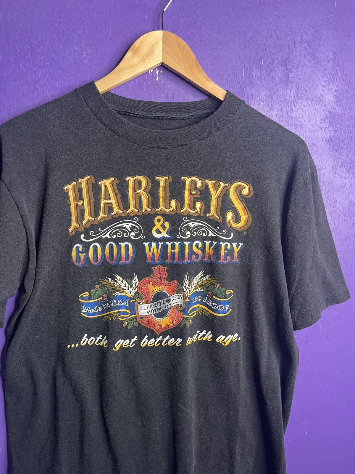 Harley Davidson × Vintage Vintage 80s 3D emblem Harley’s and good whiskey t-shirt Size US M / EU 48-50 / 2 - 3 Thumbnail