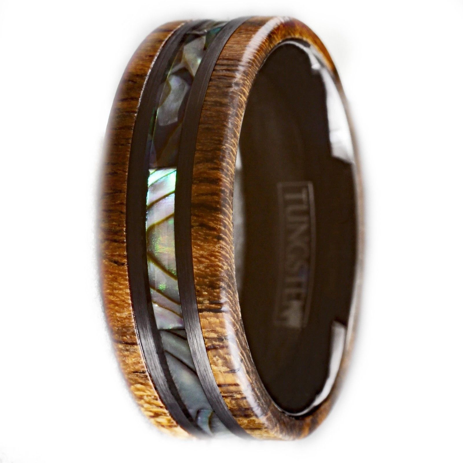 Other Tungsten wedding band for men with abalone and wood inlay Size ONE SIZE - 2 Thumbnail