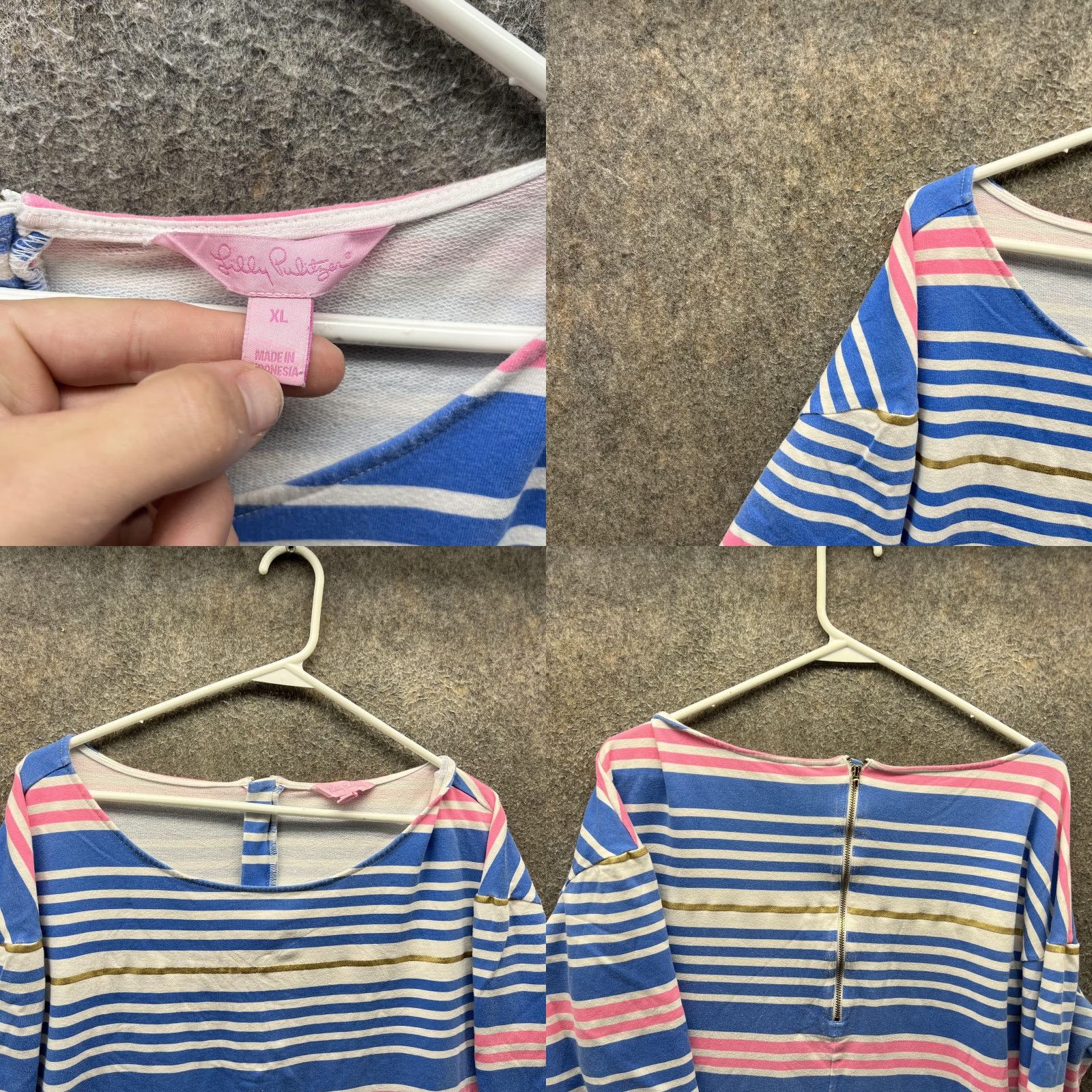Lilly Pulitzer Lilly Pulitzer Dress Womens XL Blue Striped Scoop Neck 3/4 Sleeve Shift Jersey Size XL / US 12-14 / IT 48-50 - 8 Thumbnail