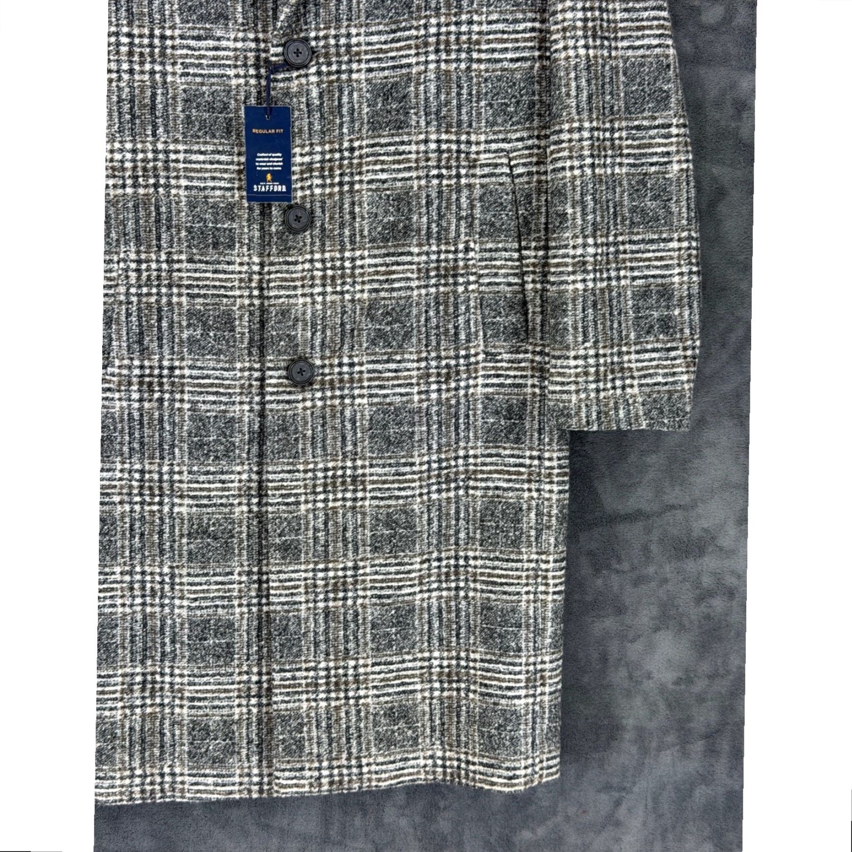 Stafford Stafford Topcoat Plaid Wool Blend 3-Button Overcoat Multicolor Black Tan Regular M Mens NWT Size US M / EU 48-50 / 2 - 4 Thumbnail