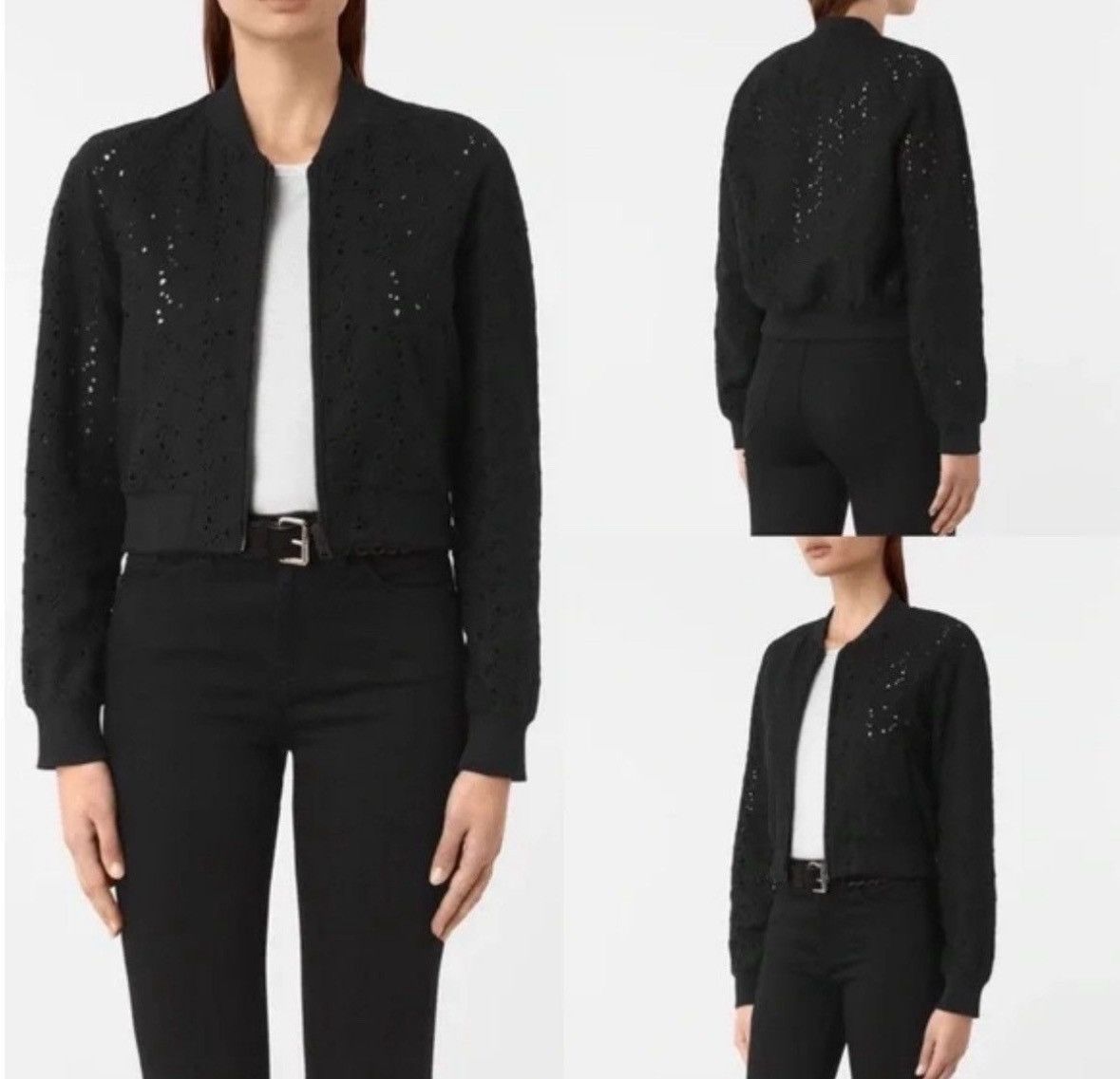 Allsaints AllSaints Womens Baine Wool Eyelet Bomber Jacket Avant-Garde Size M / US 6-8 / IT 42-44 - 3 Thumbnail