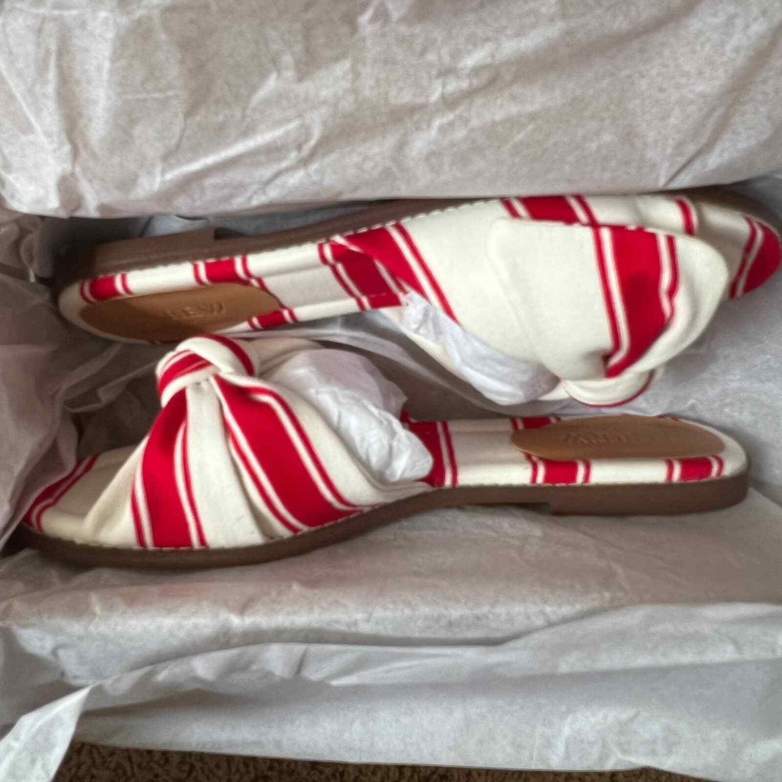 J.Crew J.CREW Red/ Ivory Stripe Print Knot Slide Sandals, US7 Size US 7 / IT 37 - 6 Thumbnail