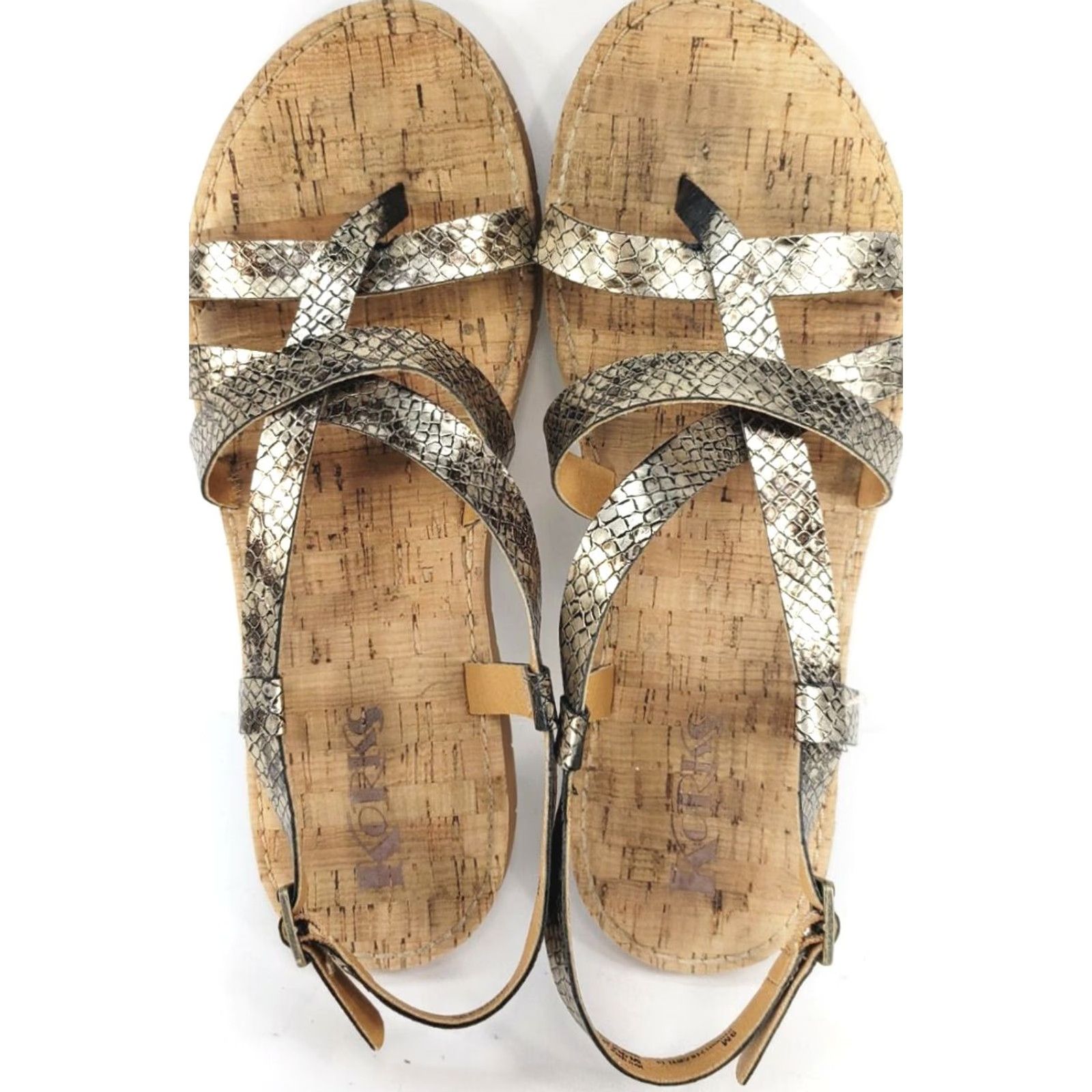 Vintage Korks Felicity Strappy Flat Bonze Snake Print Sandals Women's Size 9M Size US 9 / IT 39 - 6 Thumbnail