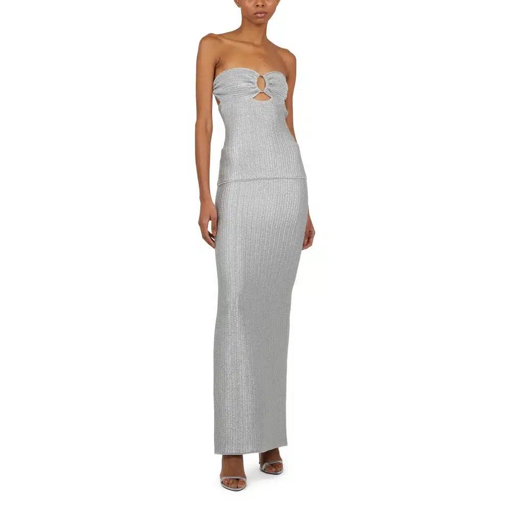 Tom Ford o1loc1c0625 TSK301 Metallic Strapless Top in Silver Size S / US 4 / IT 40 - 4 Thumbnail