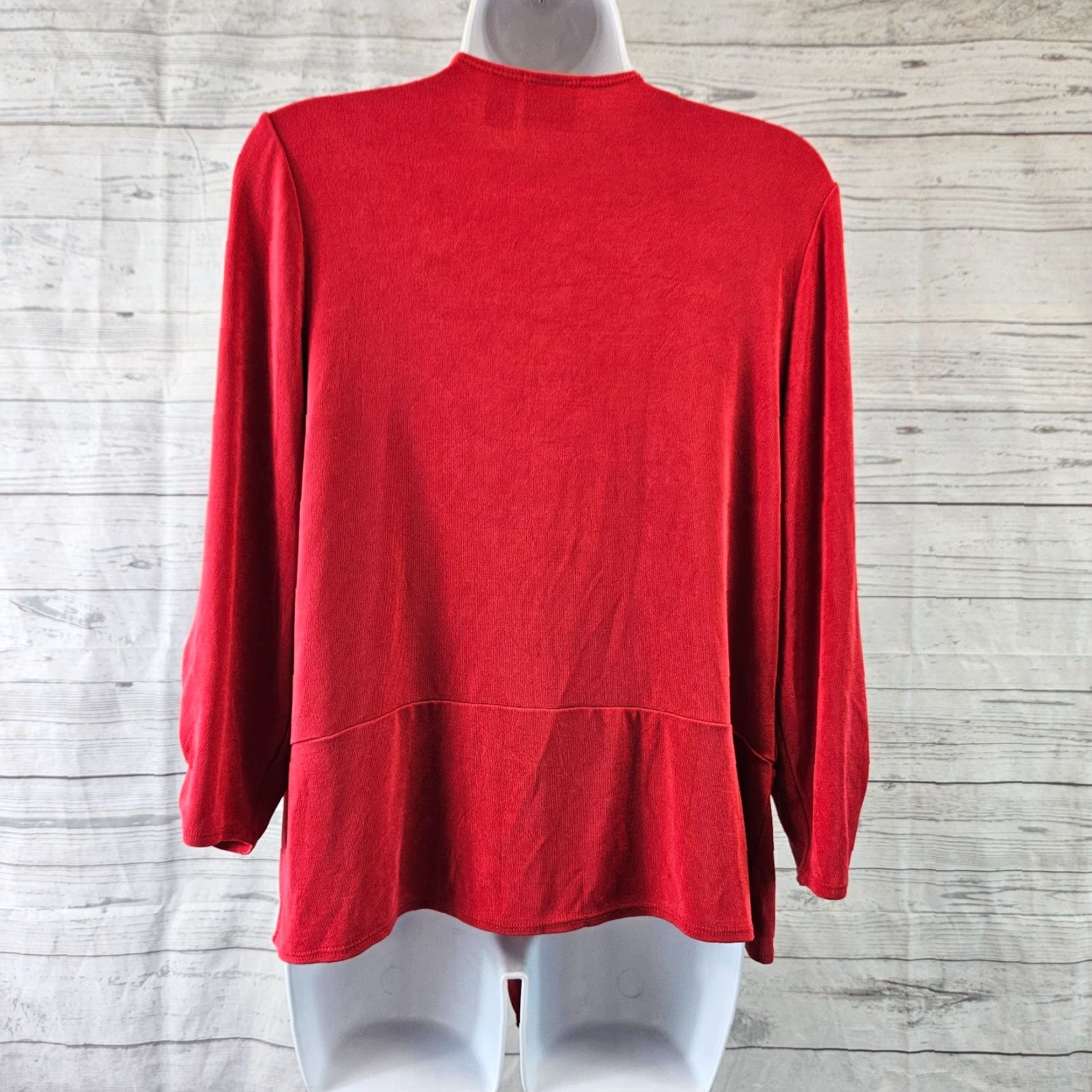 Vintage Chico's Travelers Cardigan Women Medium Solid Red 3/4 Sleeve Tie Front Satin Acetate Knit Sweater Mens? Size M / US 6-8 / IT 42-44 - 4 Thumbnail