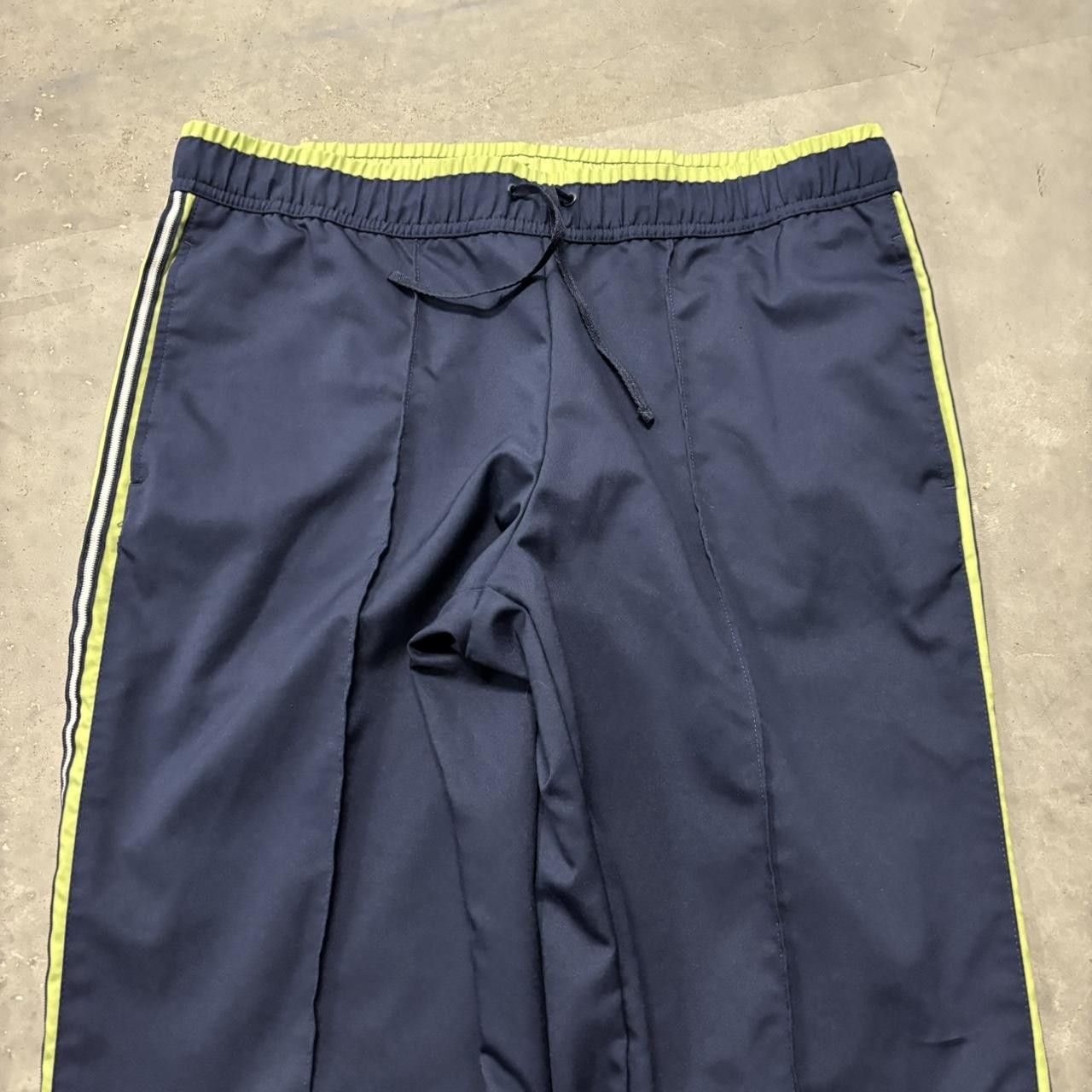 Japanese Brand × Vintage Crazy Vintage Y2K/2000s Navy Blue Green Striped Streetwear Essential Track Pants! Size US 32 / EU 48 - 3 Thumbnail