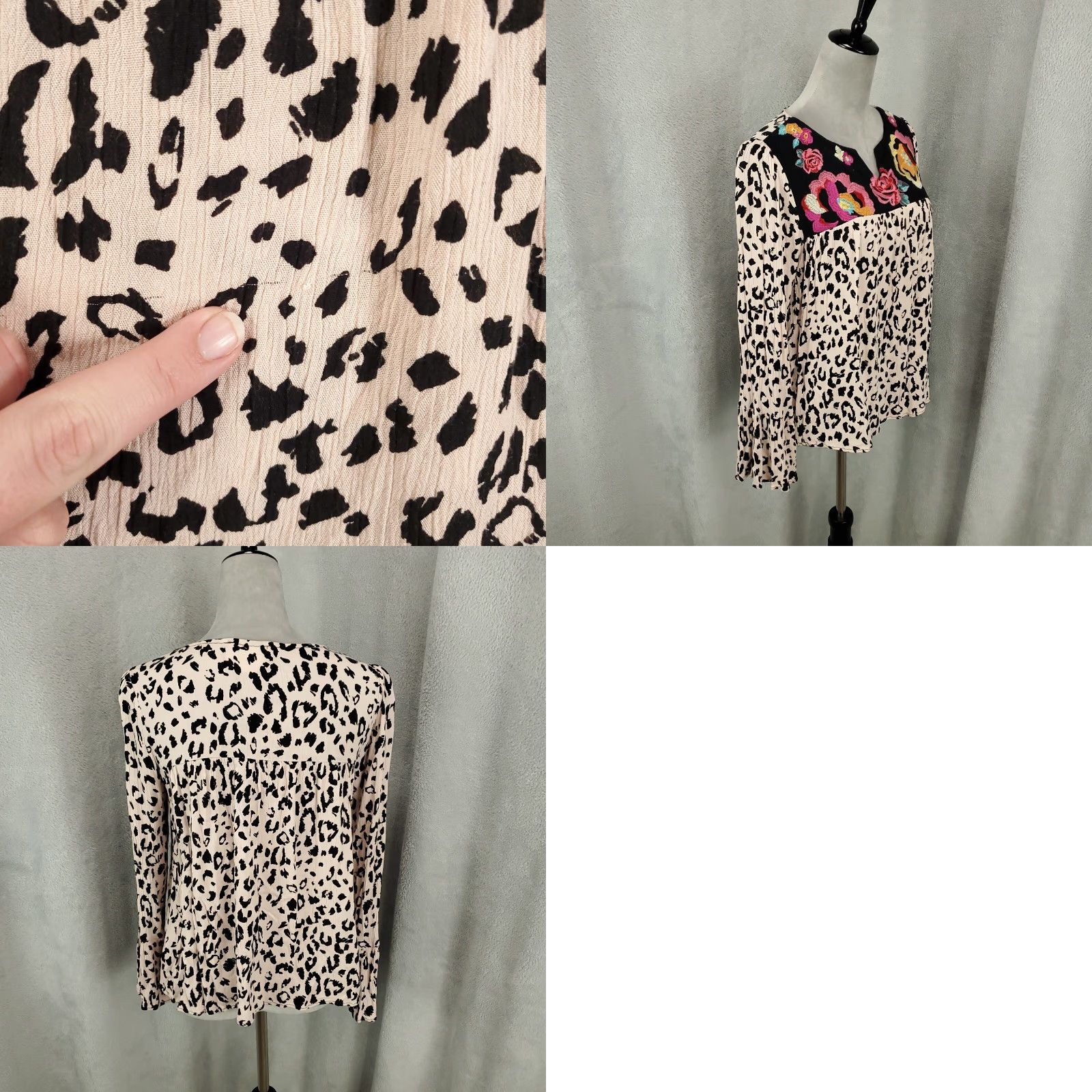 Vintage Savanna Jane Top Womens Small Boho Embroidered Flowers Leopard Blouse Teaming Size S / US 4 / IT 40 - 8 Thumbnail