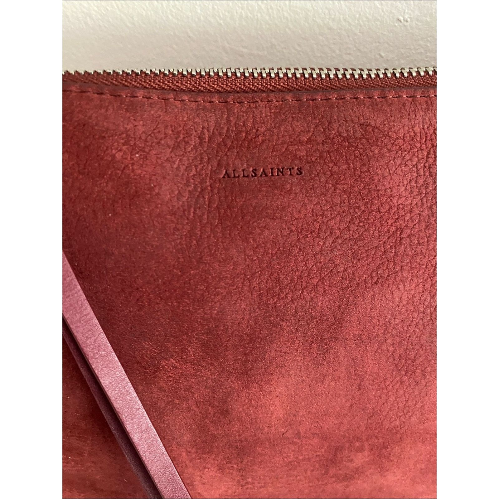 Allsaints All Saints Mori Whipstitch Suede Crossbody Bag in Maroon Size ONE SIZE - 2 Thumbnail