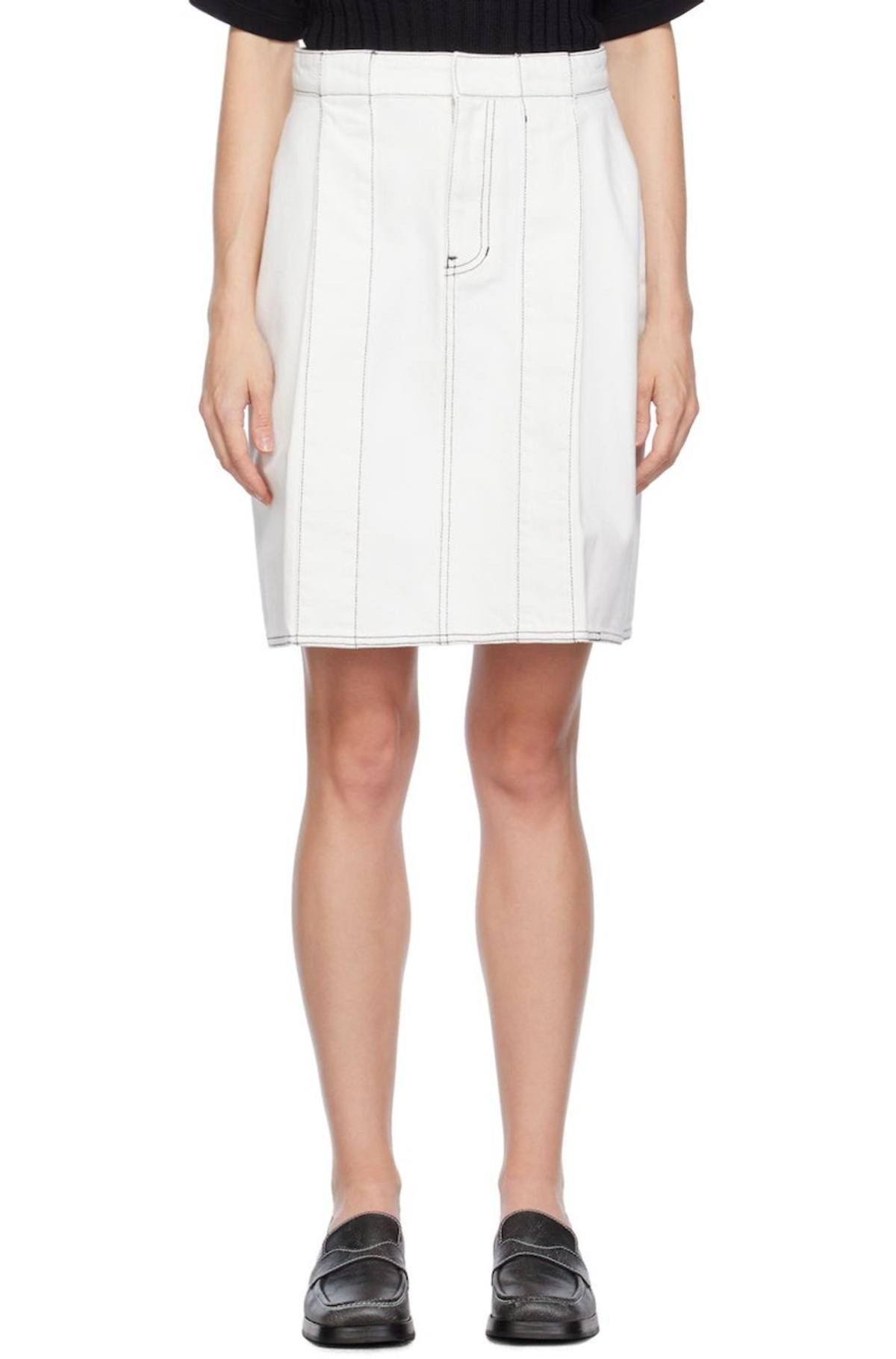 WE11DONE White Tucked Denim Miniskirt Size 30" / US 8 / IT 44 - 2 Thumbnail