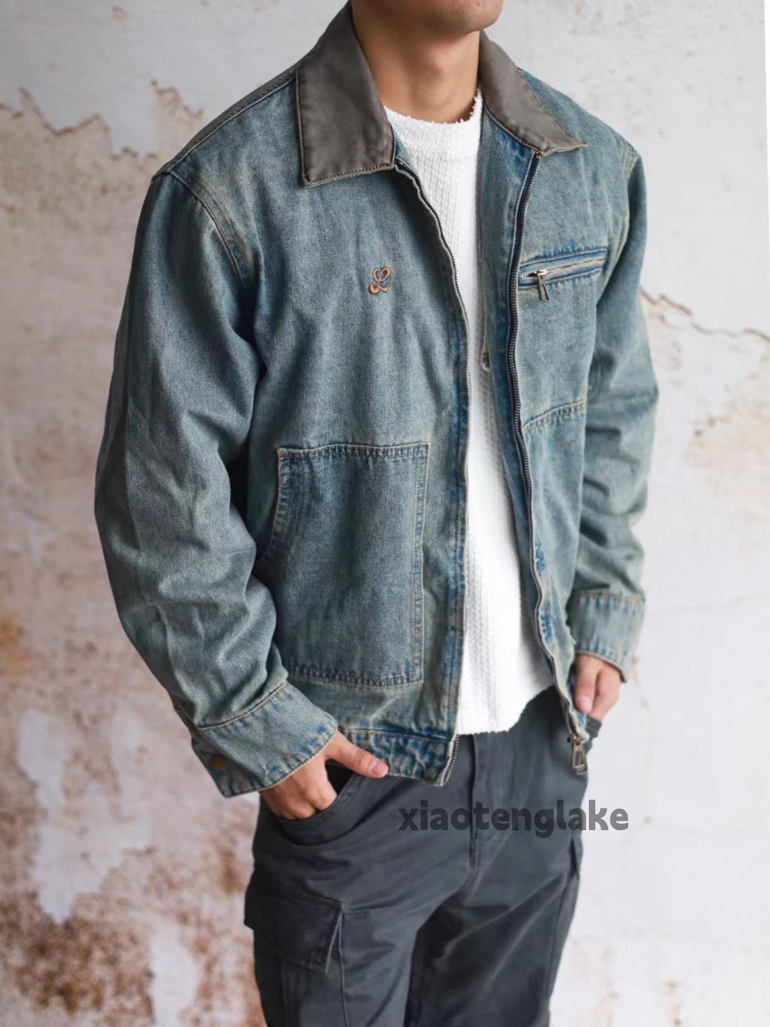 washed faded loose work utility outdoor sports jacket