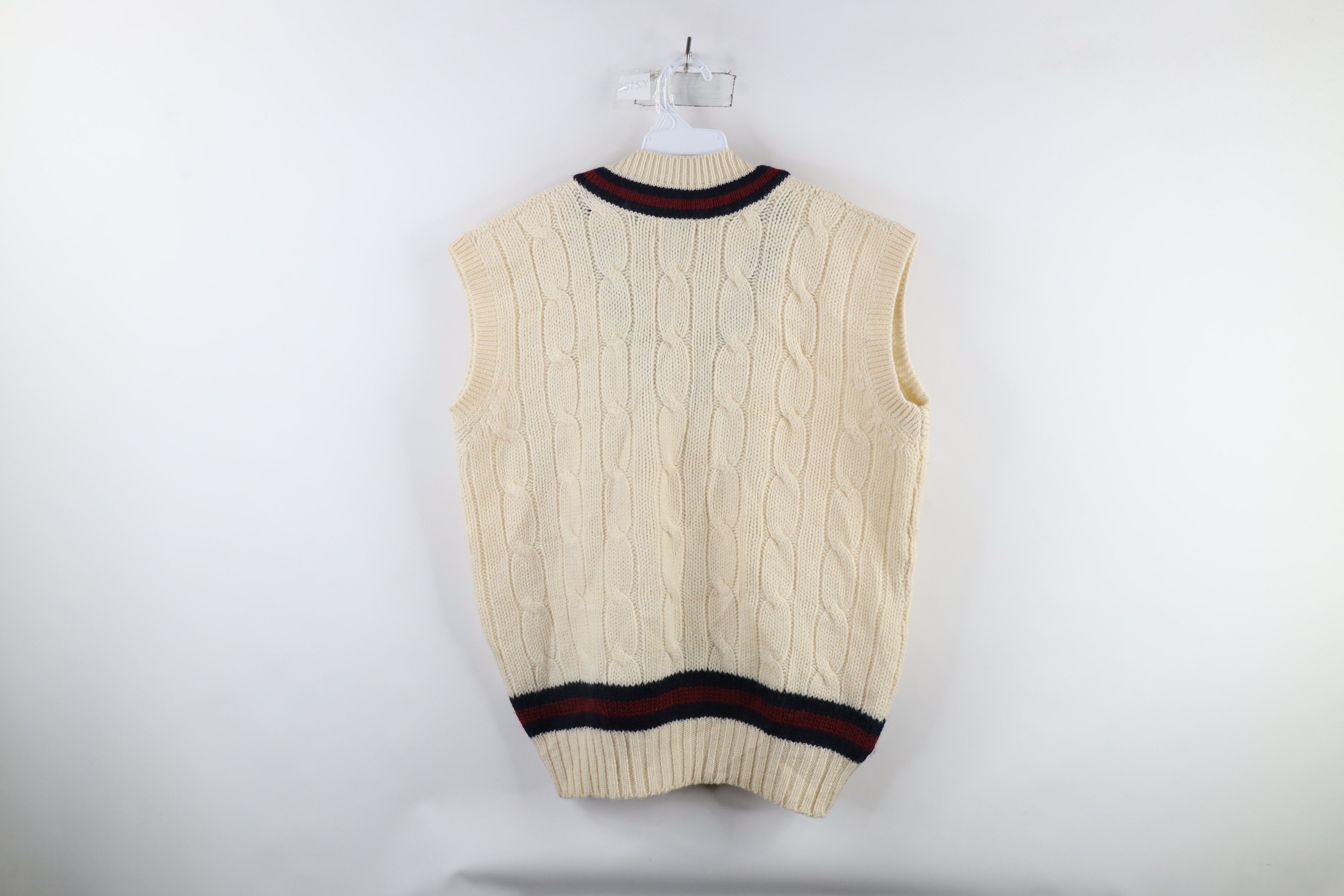 Vintage Vintage 70s Dapper Chunky Wool Cable Knit Sweater Vest Cream Size US XL / EU 56 / 4 - 7 Thumbnail