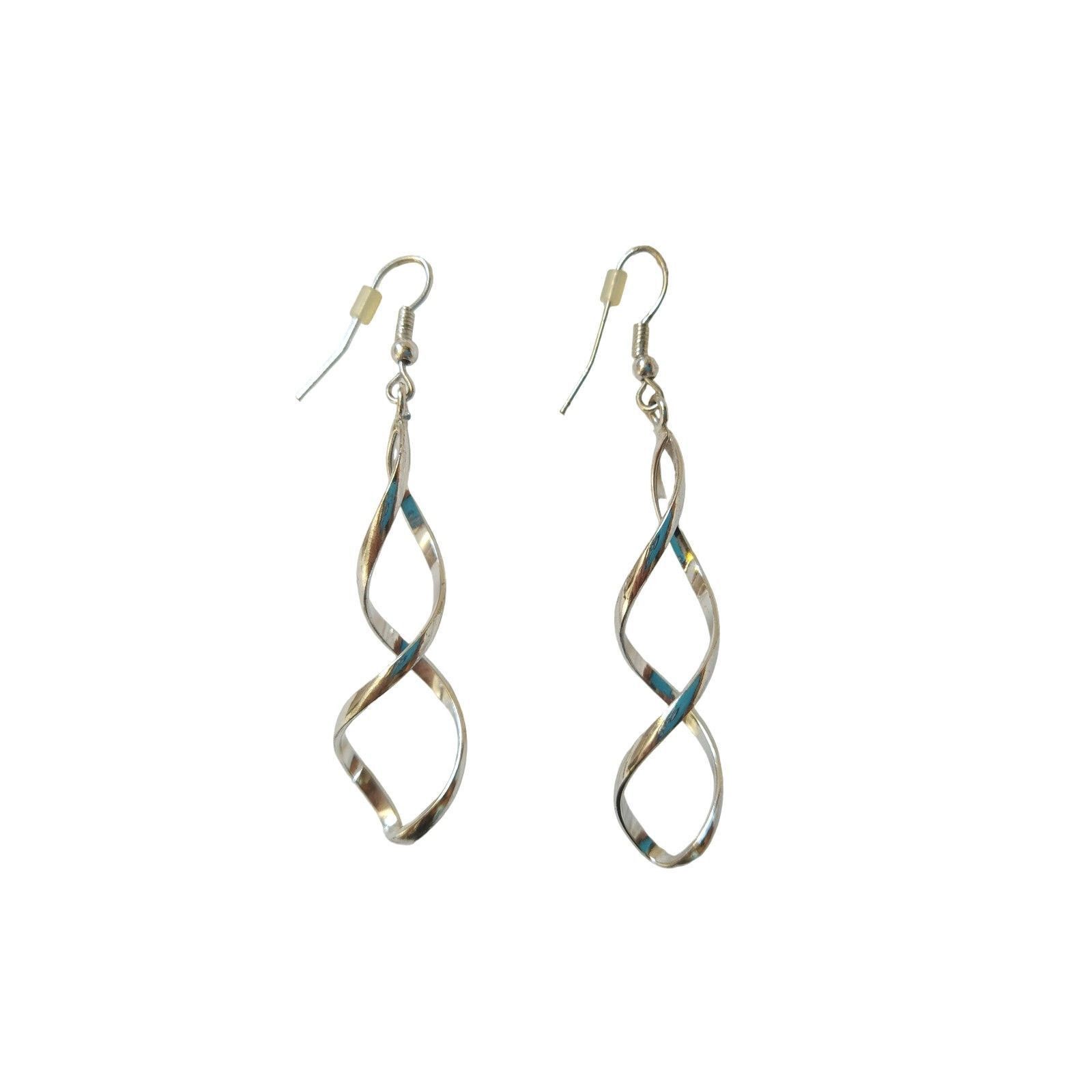 The Unbranded Brand White Gold Plated Spiral Dangle Earrings Sterling Silver 925 Size ONE SIZE - 1 Preview