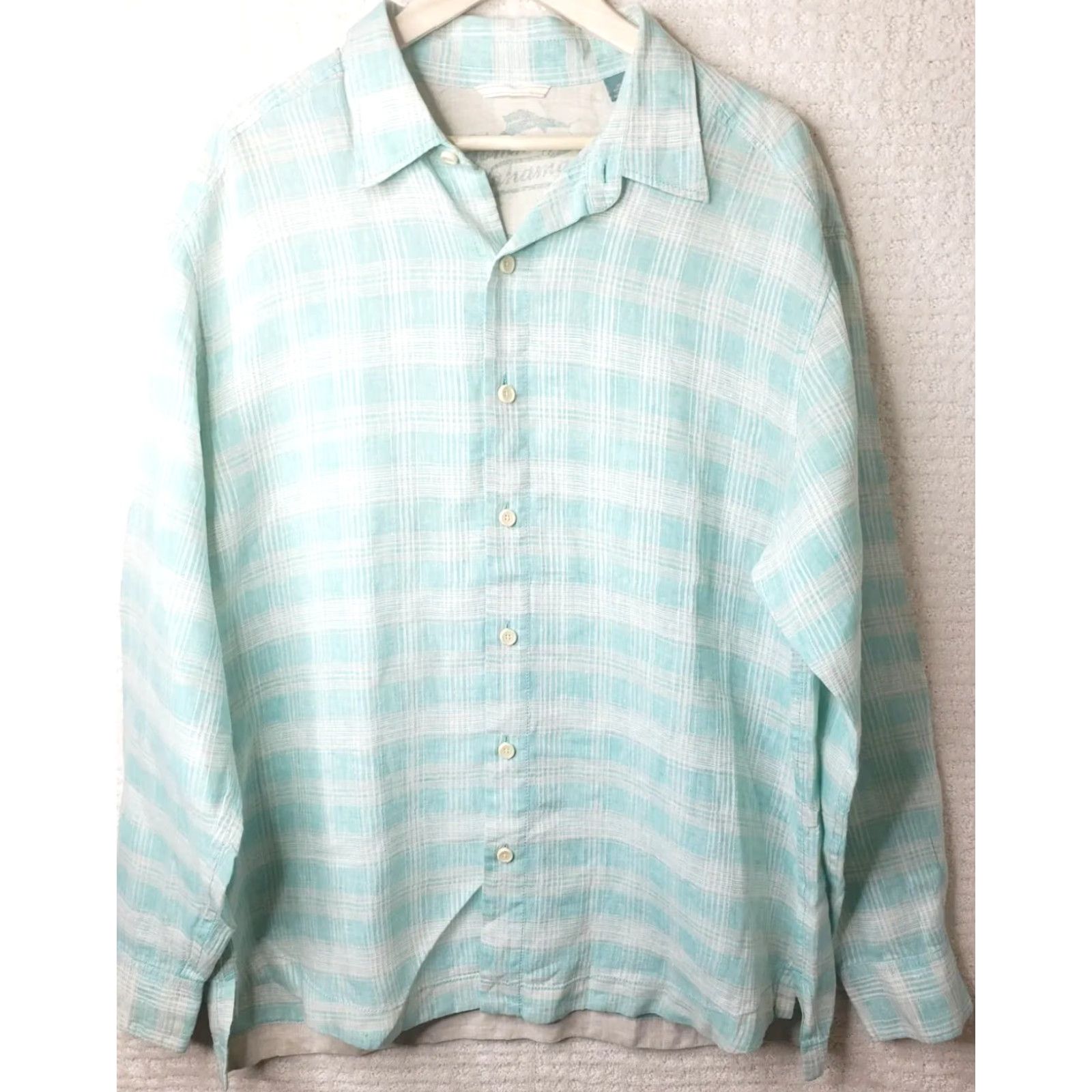 Tommy Bahama Tommy Bahama Relax Button Up Shirt XL Long Sleeve Green White Plaid 100% Linen Men’s Regular Button-Up Fashion Classic Casual Formal Size US XL / EU 56 / 4 - 2 Thumbnail