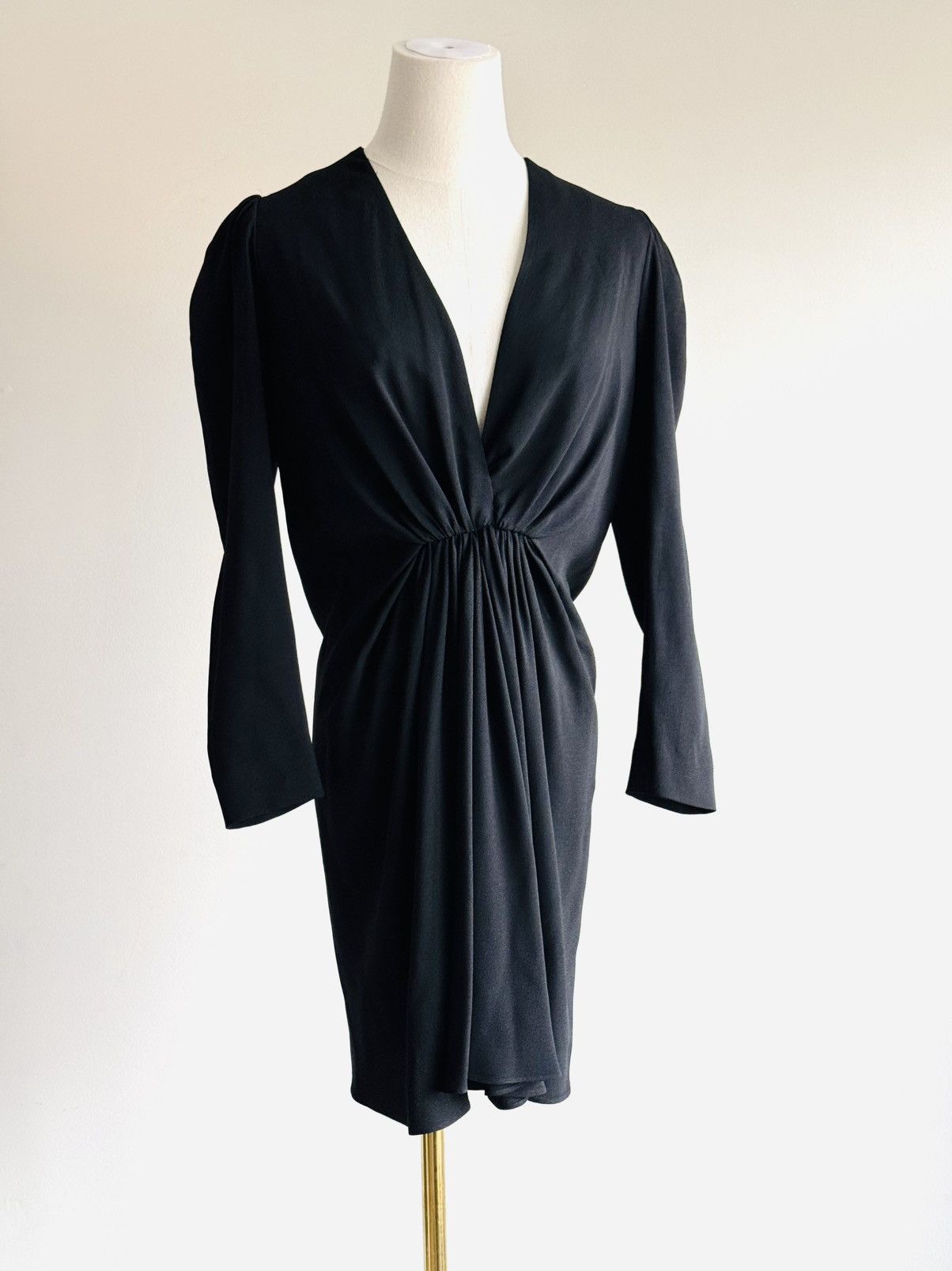 Anthony Vaccarello × Saint Laurent Paris × Yves Saint Laurent Saint Laurent Black plunge neckline mini dress longsleeve 36 Size XS / US 0-2 / IT 36-38 - 3 Thumbnail