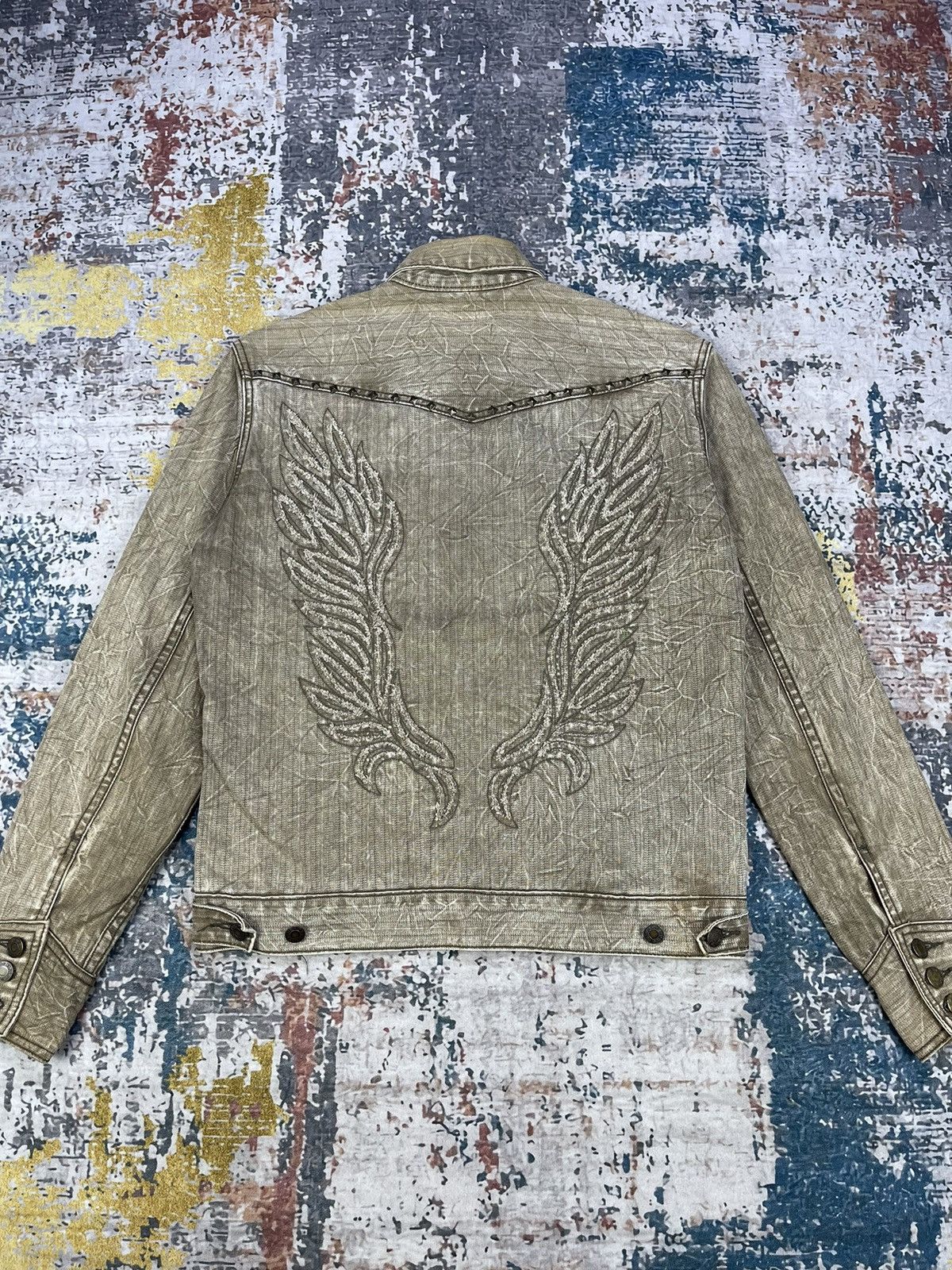 Beauty Beast Distressed Harringbone Angel Wings Spiked Denim Jackets Size US M / EU 48-50 / 2 - 1 Thumbnail