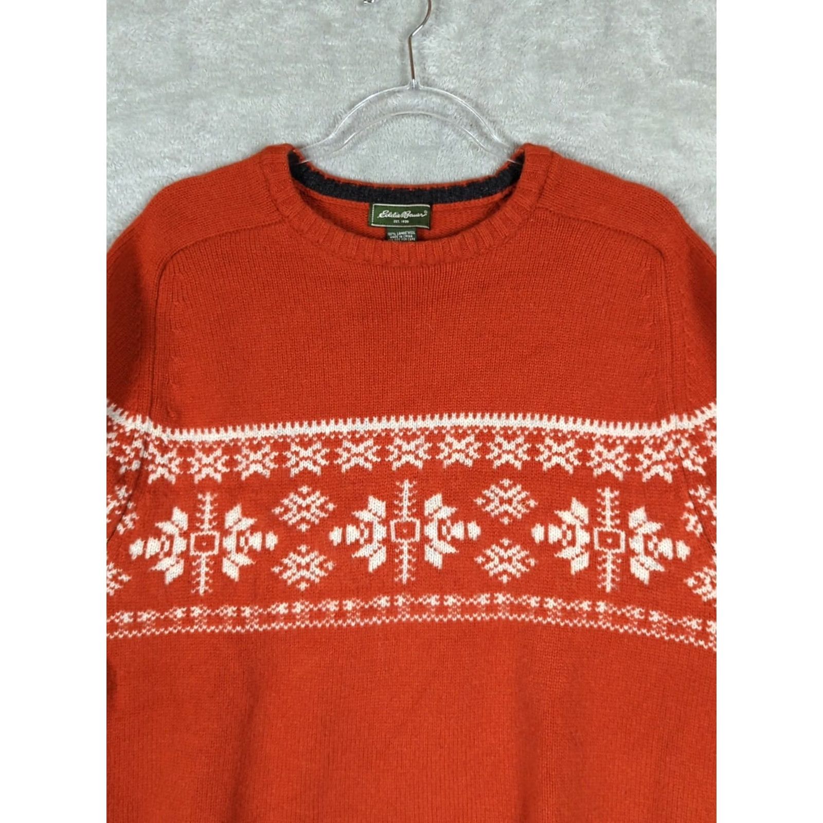 Eddie Bauer Eddie Bauer Sweater Mens LT Large Fair Isle Wool Knit Crew Neck Orange Classic Holiday Outdoor Size US L / EU 52-54 / 3 - 3 Thumbnail