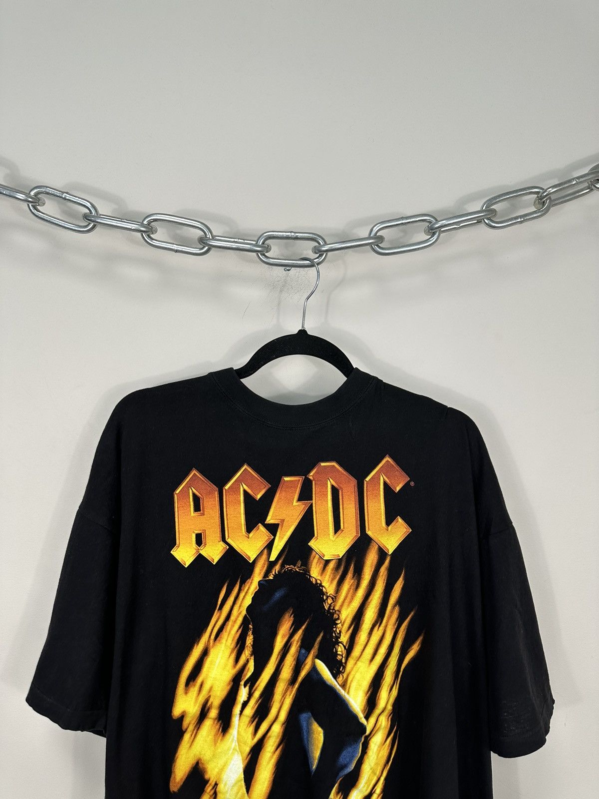 Y2K AC/DC Bonfire Fire Flame Rock Band Faded Black t-shirt high quality Extra Large