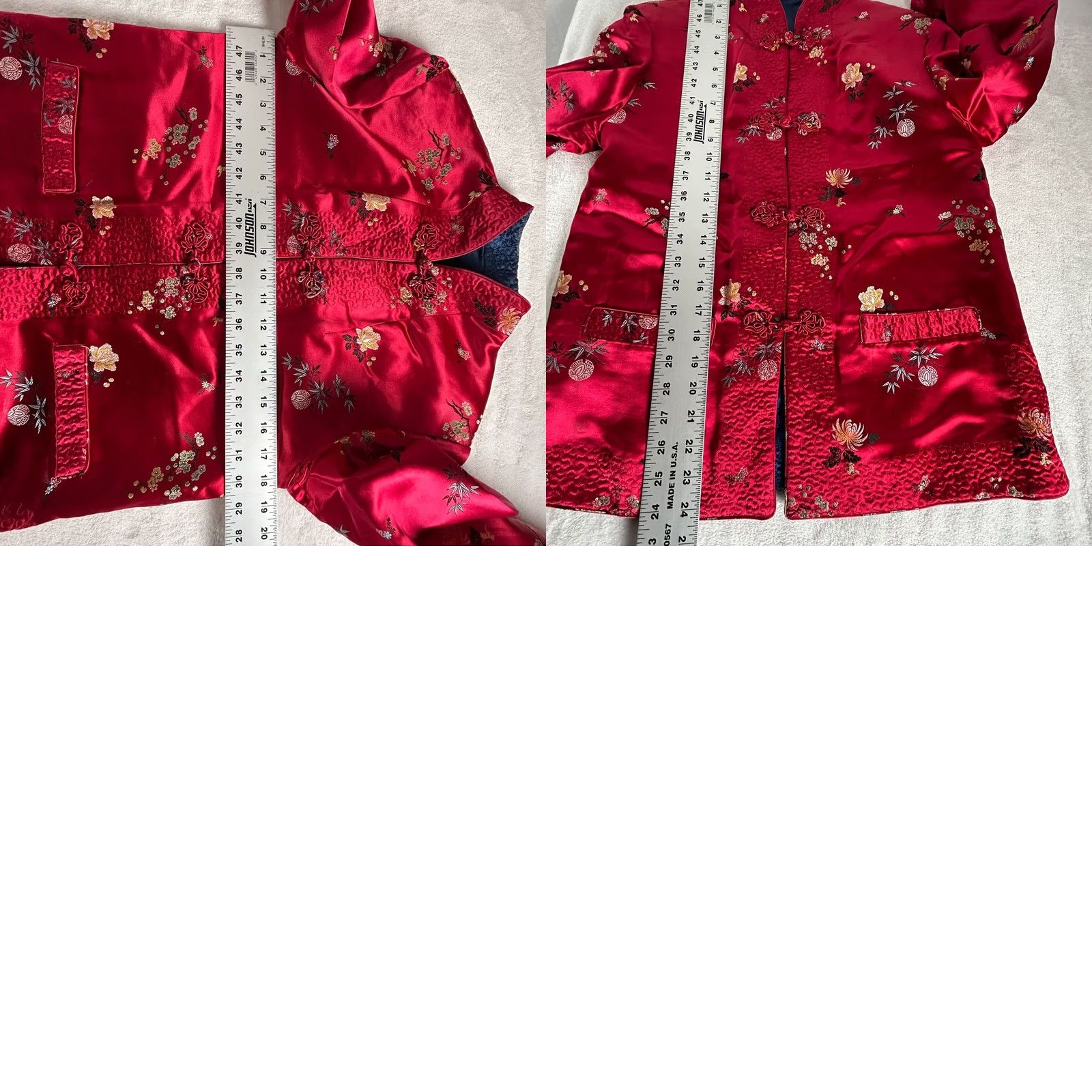 Vintage Peony Brand Women's Reversible Quilted Jacket 34 Jacquard Red Floral Silk Chinese Long Sleeve Jacket Womens Size XXS / US 00 / IT 34 - 8 Thumbnail