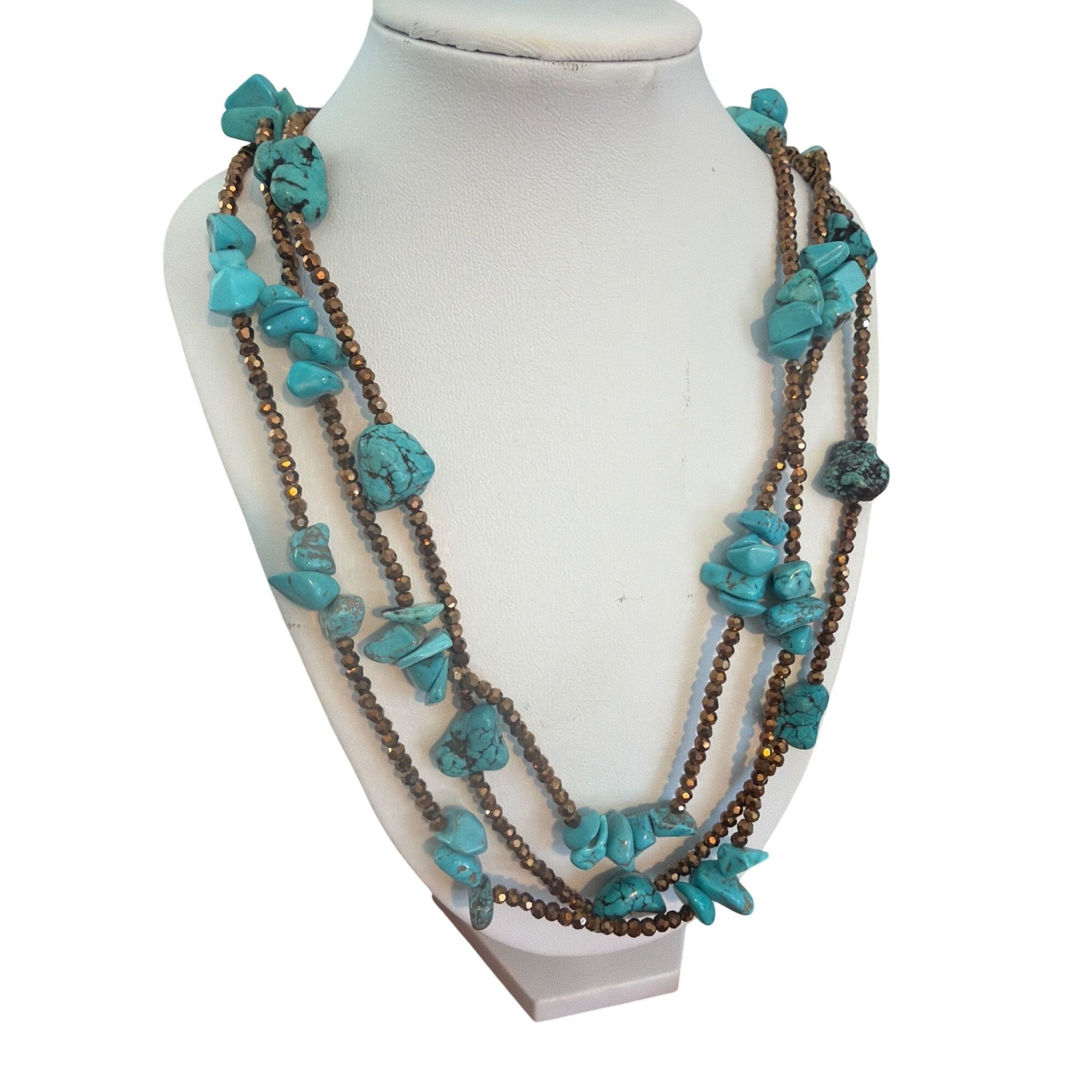Other Vintage 3 Strand Bronze Tone Turquoise Bead Necklace Layer 3 Size ONE SIZE - 1 Thumbnail