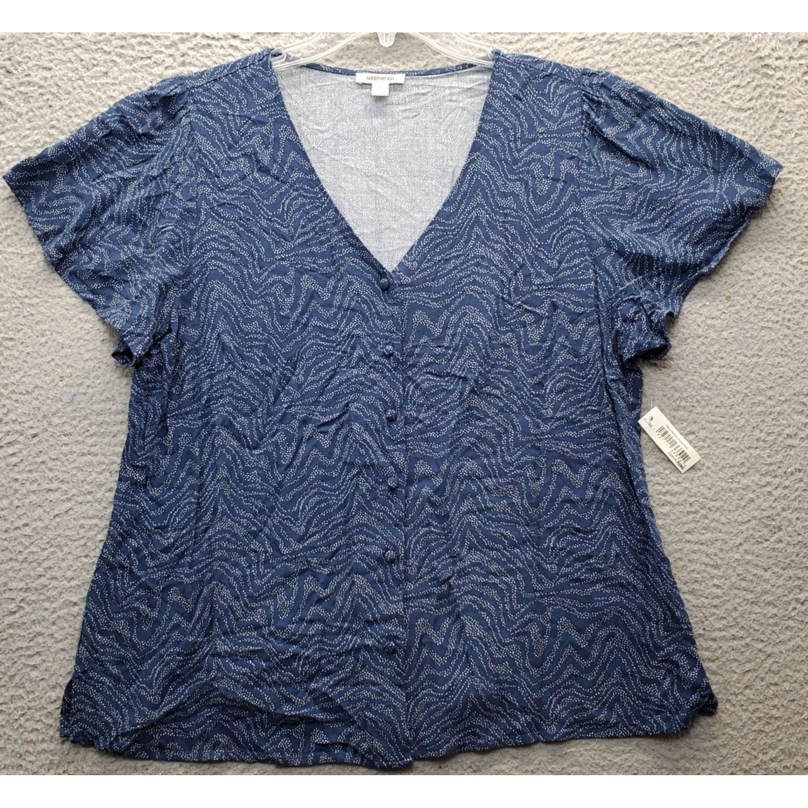 Vintage Goodthreads Blouse Womens Size XL Multi Short Sleeve V Neck Button Front Size XL / US 12-14 / IT 48-50 - 2 Thumbnail