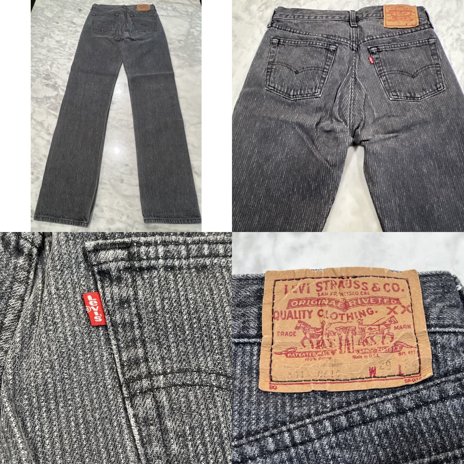 Levi's VINTAGE Levi's 501 Jeans Adult W29xL34 Black Button Fly Made USA Wabash Pinstripe 1980s Mens Size US 29 - 8 Thumbnail
