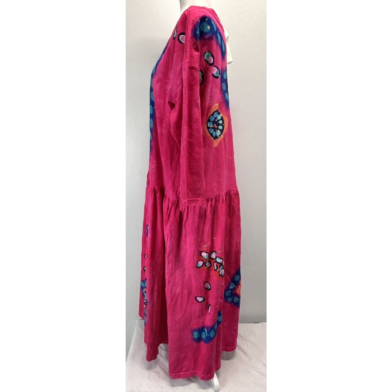 Pinko Vtg Kidra Art wear Dress XL Painted Turtle Made USA Pockets Cotton Midi Pink Size XL / US 12-14 / IT 48-50 - 2 Thumbnail
