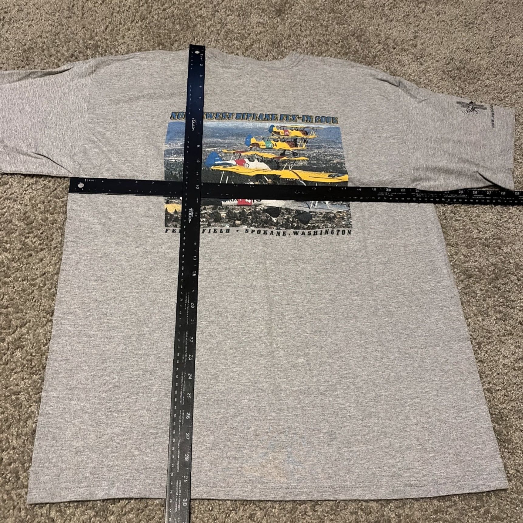 Gildan VINTAGE 2005 Biplane Airplane Grey Flying Rally Spokane Washington T-Shirt XL Size US XL / EU 56 / 4 - 5 Thumbnail