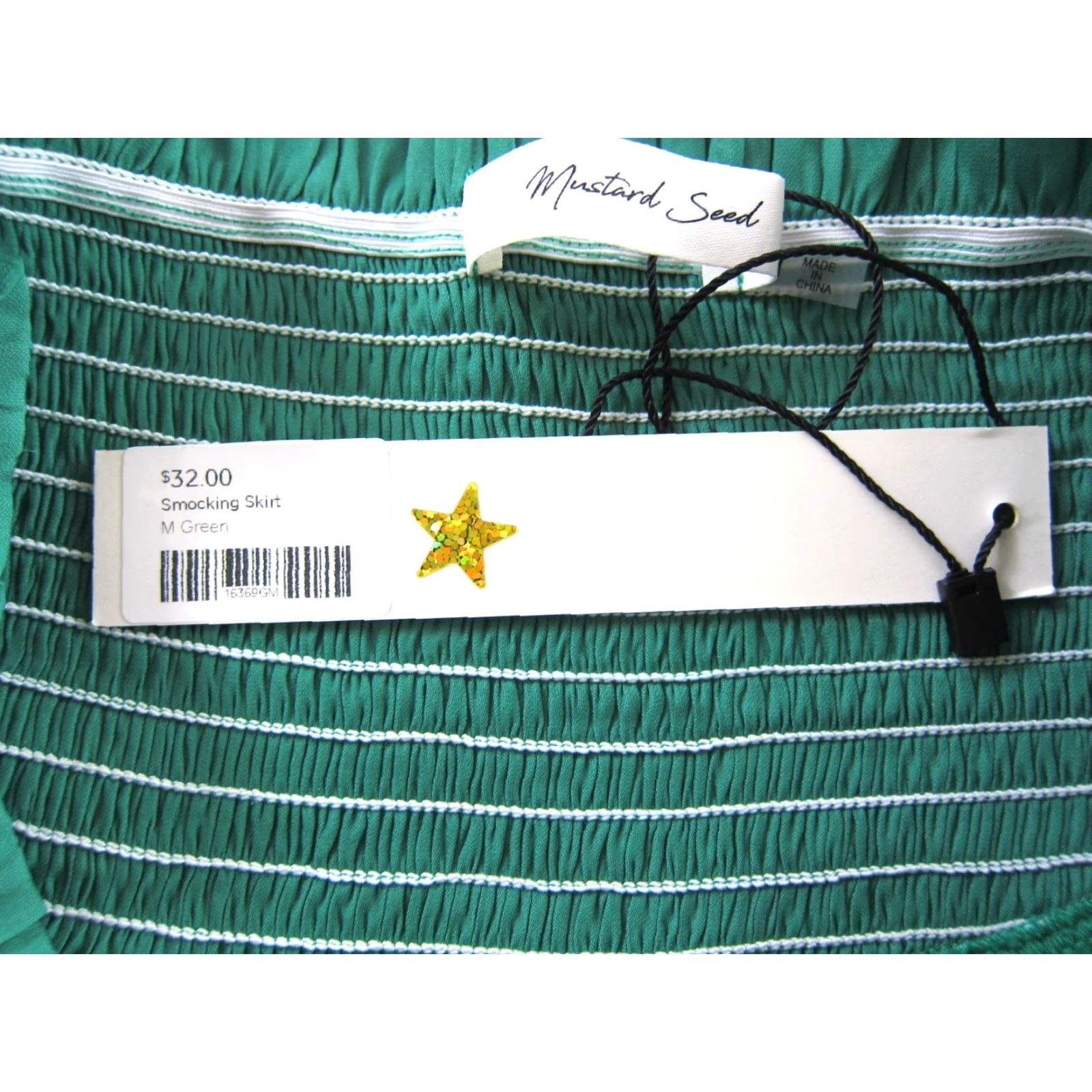 Vintage NWT Mustard Seed Skirt Skort Green Short Lined Stretch Mini Tie-Front Smocking Polyester M Size 32" / US 10 / IT 46 - 3 Thumbnail
