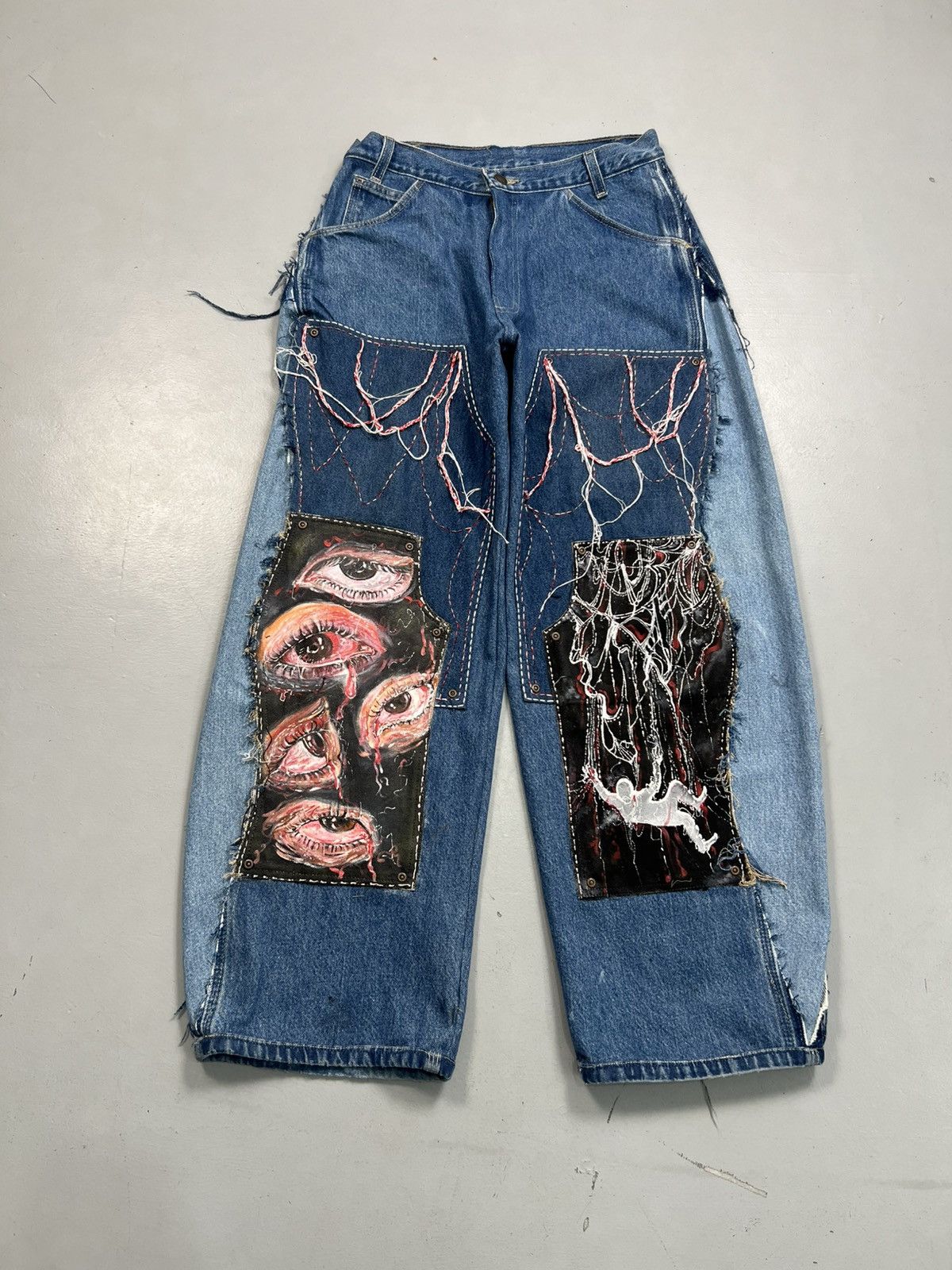 10f1 hand made printed double knee baggy fit denim