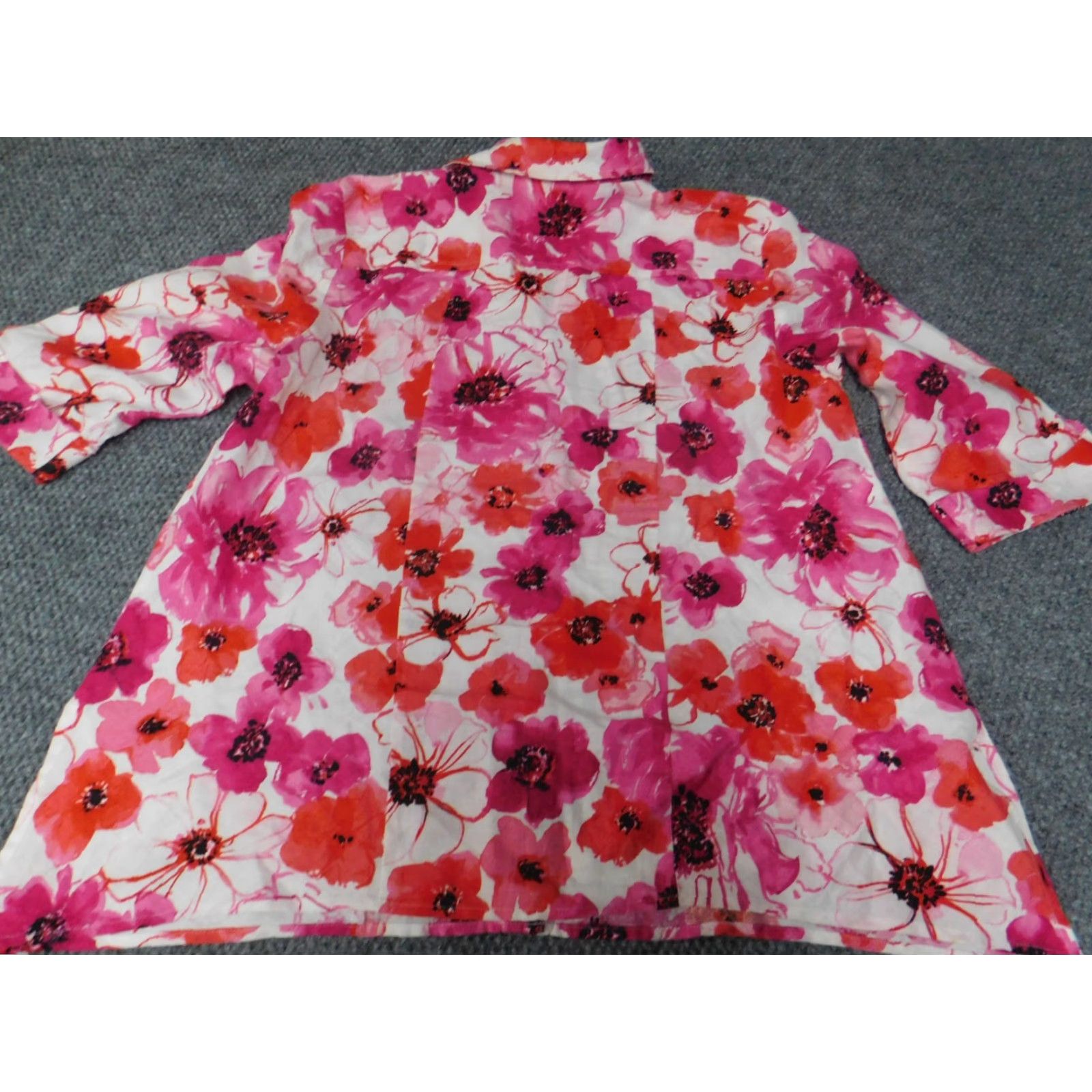 Jones New York Jones New York Womens Blouse Button-Up Petites Pink Floral Casual Cap Sleeve 3/4 Sleeve Womens Size L / US 10 / IT 46 - 6 Thumbnail