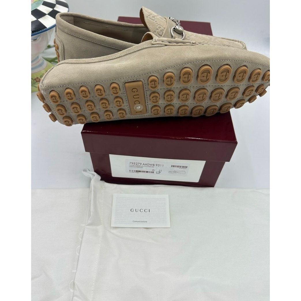 Gucci GG oatmeal suede driver loafers size 11 fits 11.5 US display picture 1