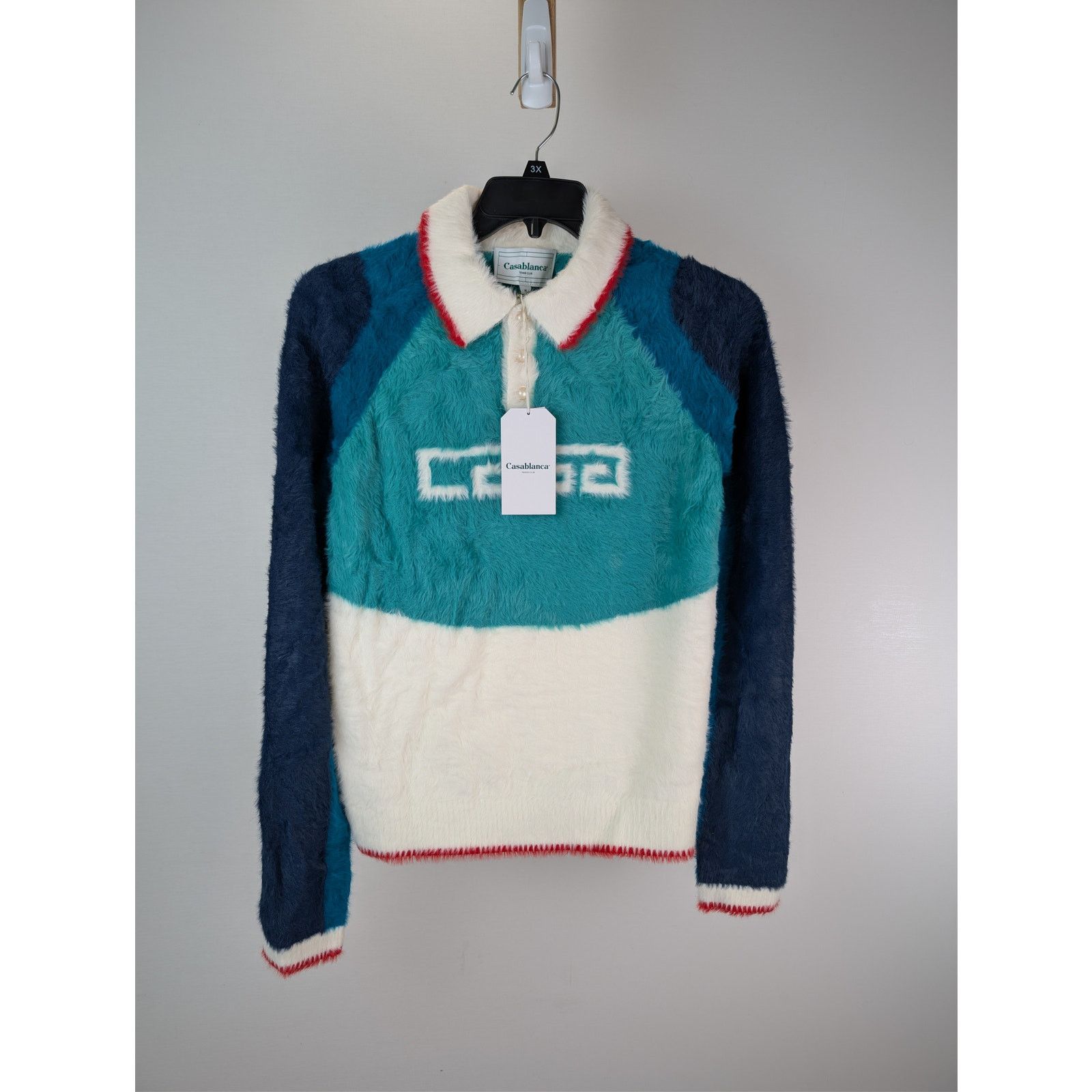 Casablanca o1rshd1 Nylon Sport Fluffy Polo Long Sleeve Shirt in Blue Size US M / EU 48-50 / 2 - 8 Thumbnail